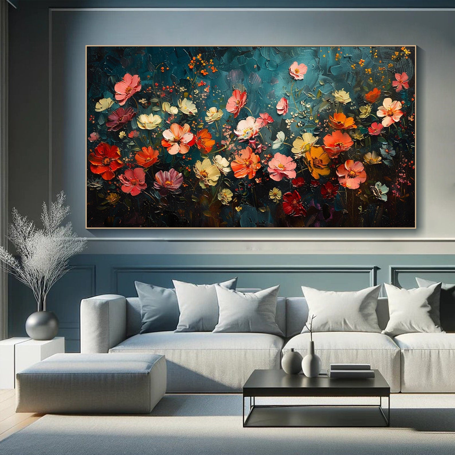 Textured Flower Garden, Large Colorful Modern Flower Painting #FB041