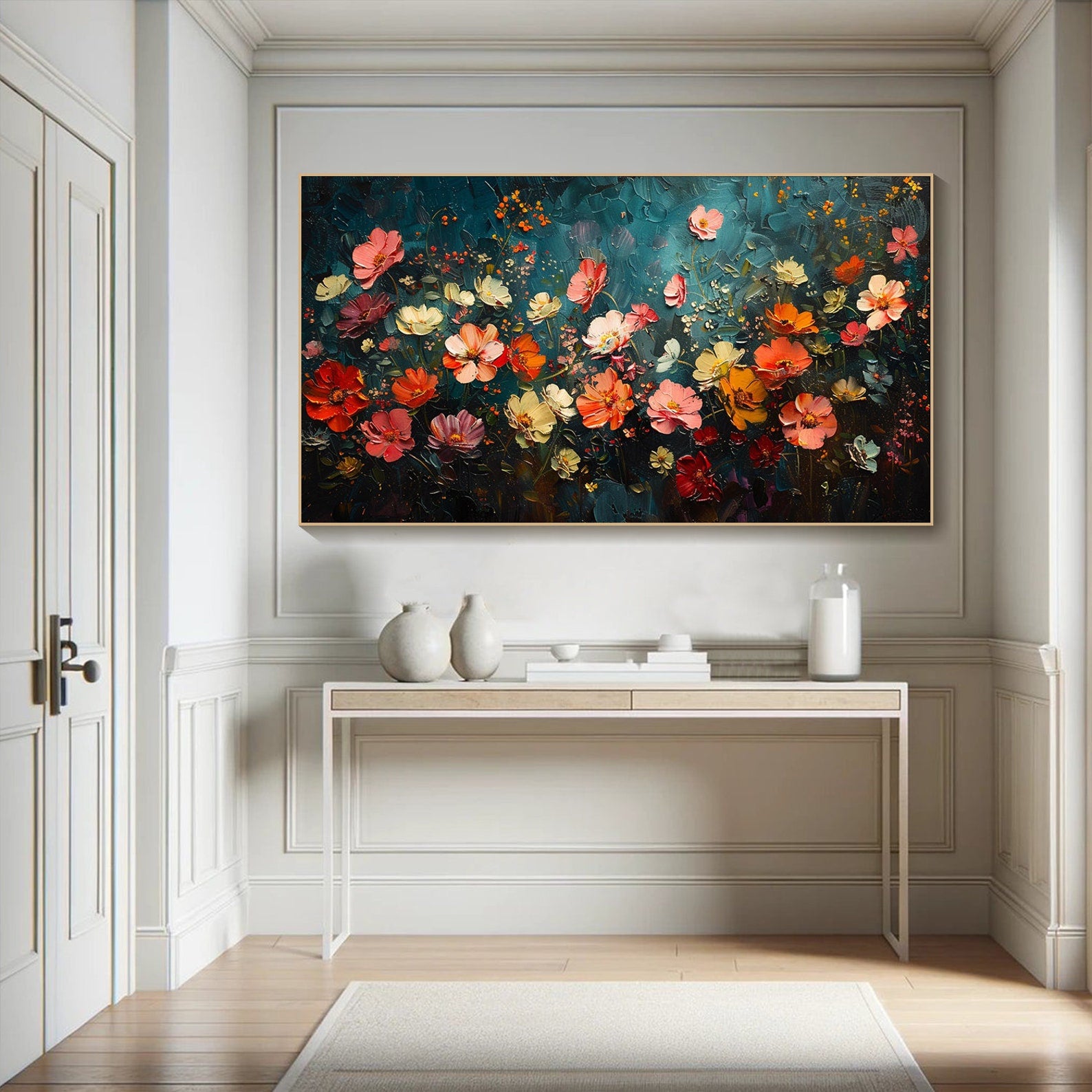 Textured Flower Garden, Large Colorful Modern Flower Painting #FB041