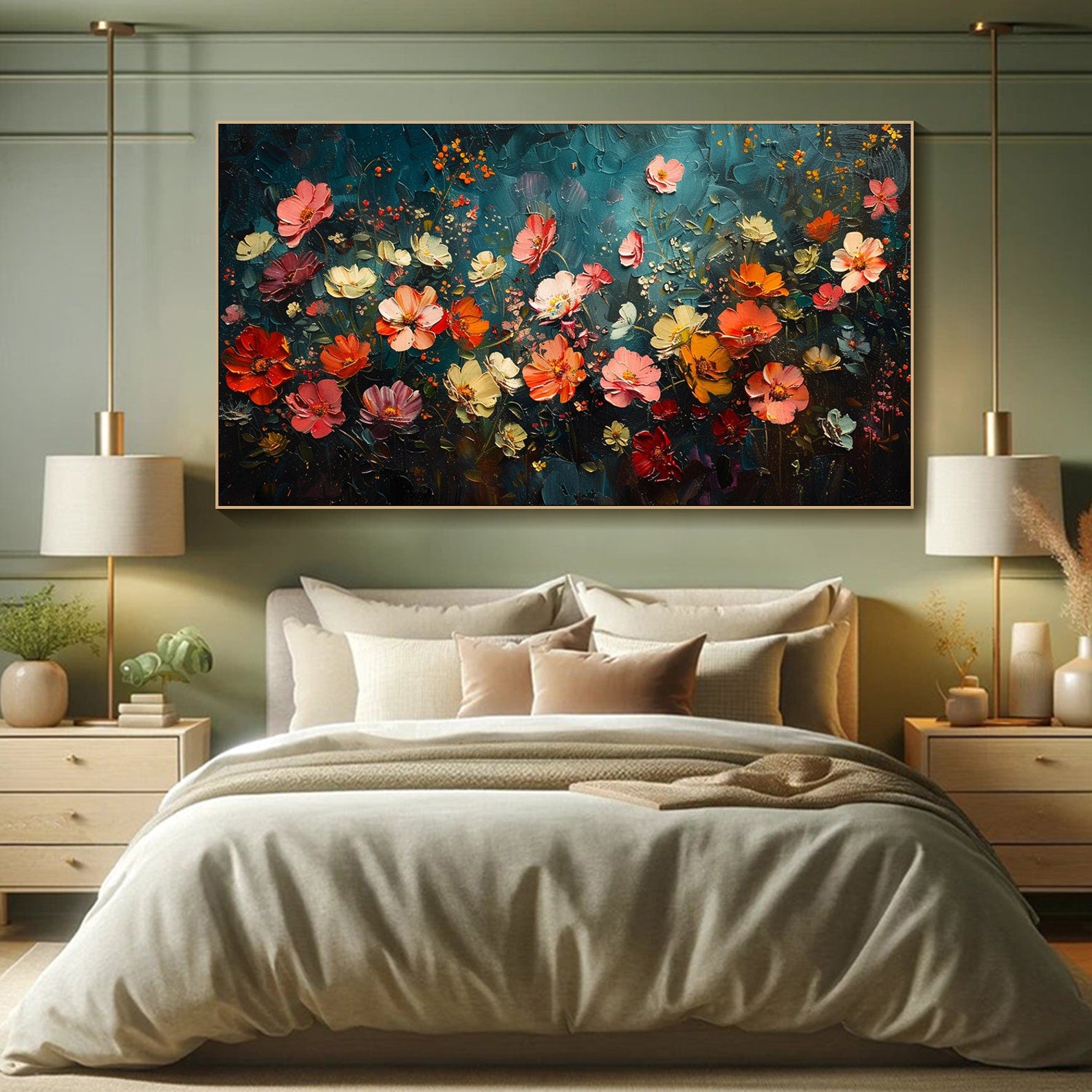 Textured Flower Garden, Large Colorful Modern Flower Painting #FB041