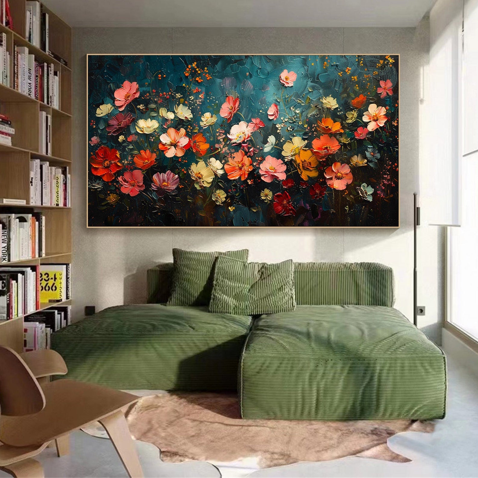 Textured Flower Garden, Large Colorful Modern Flower Painting #FB041