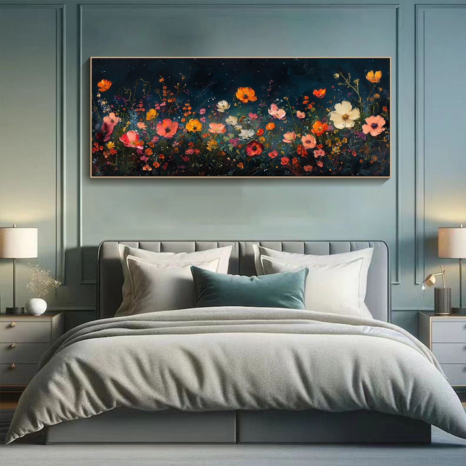 Large Colorful Blooms In Deep Background,  Modern Floral Art #FB039