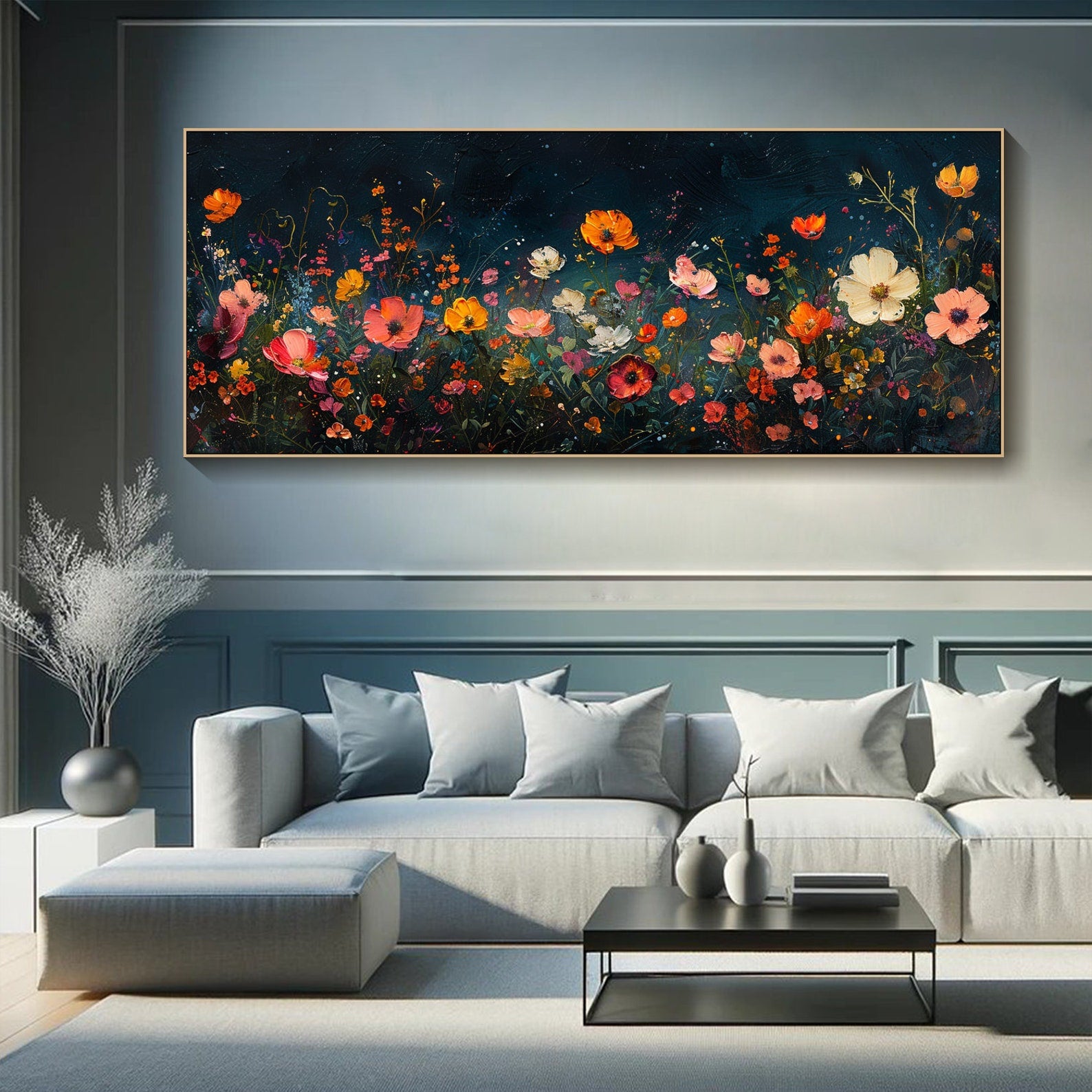 Large Colorful Blooms In Deep Background,  Modern Floral Art #FB039