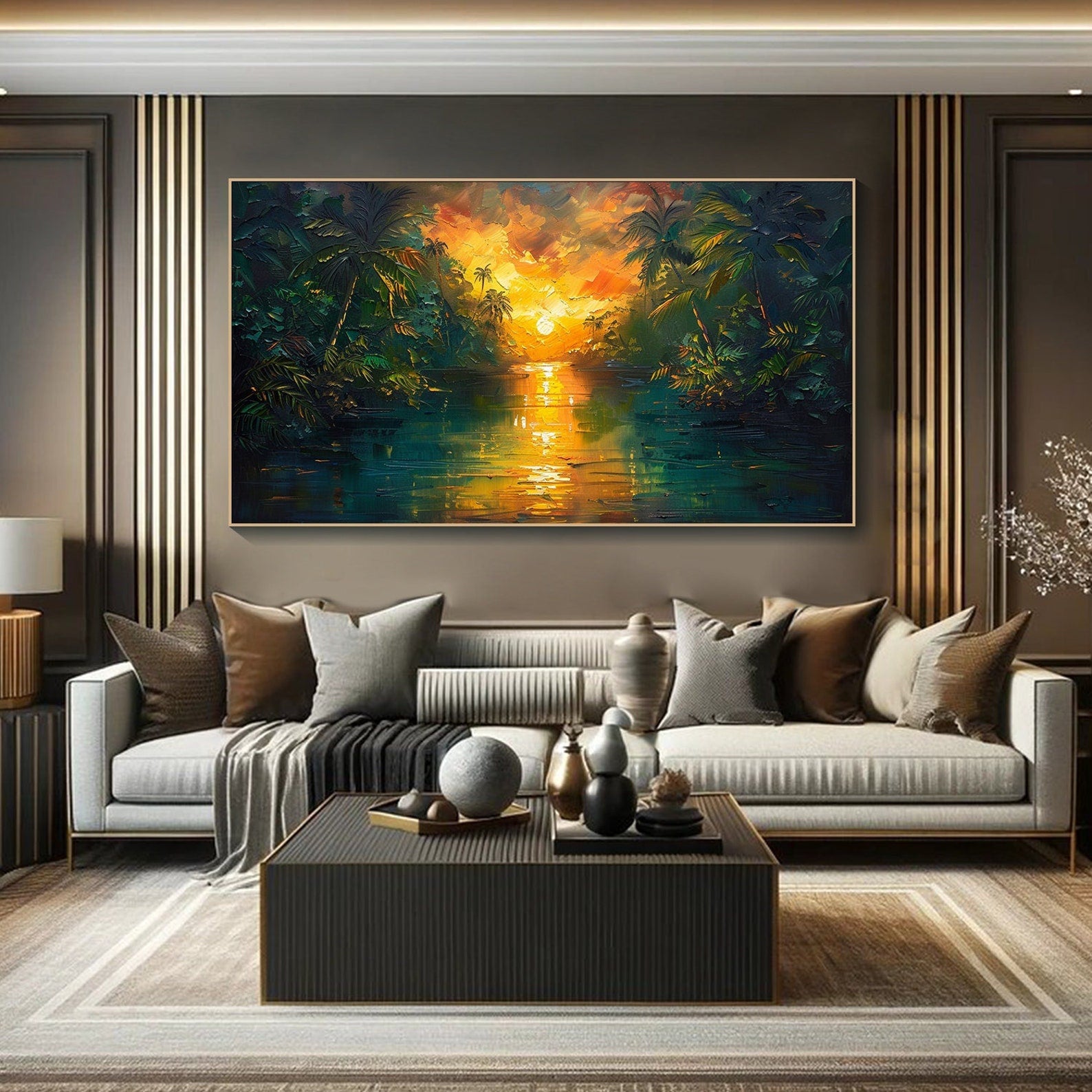 Tropical Sunset and Fiery Sky Reflection, Landscape Wall Art #MM316