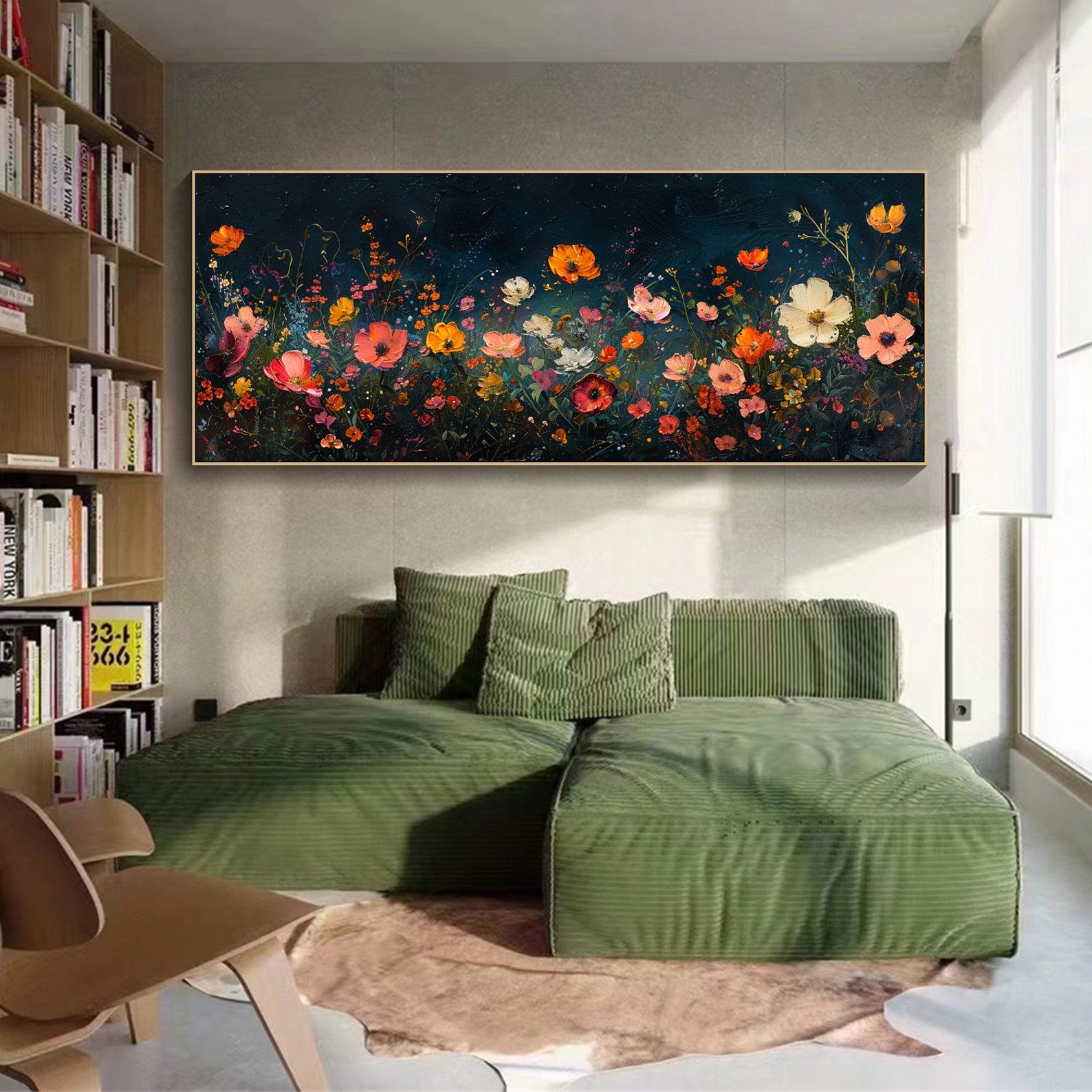 Large Colorful Blooms In Deep Background,  Modern Floral Art #FB039