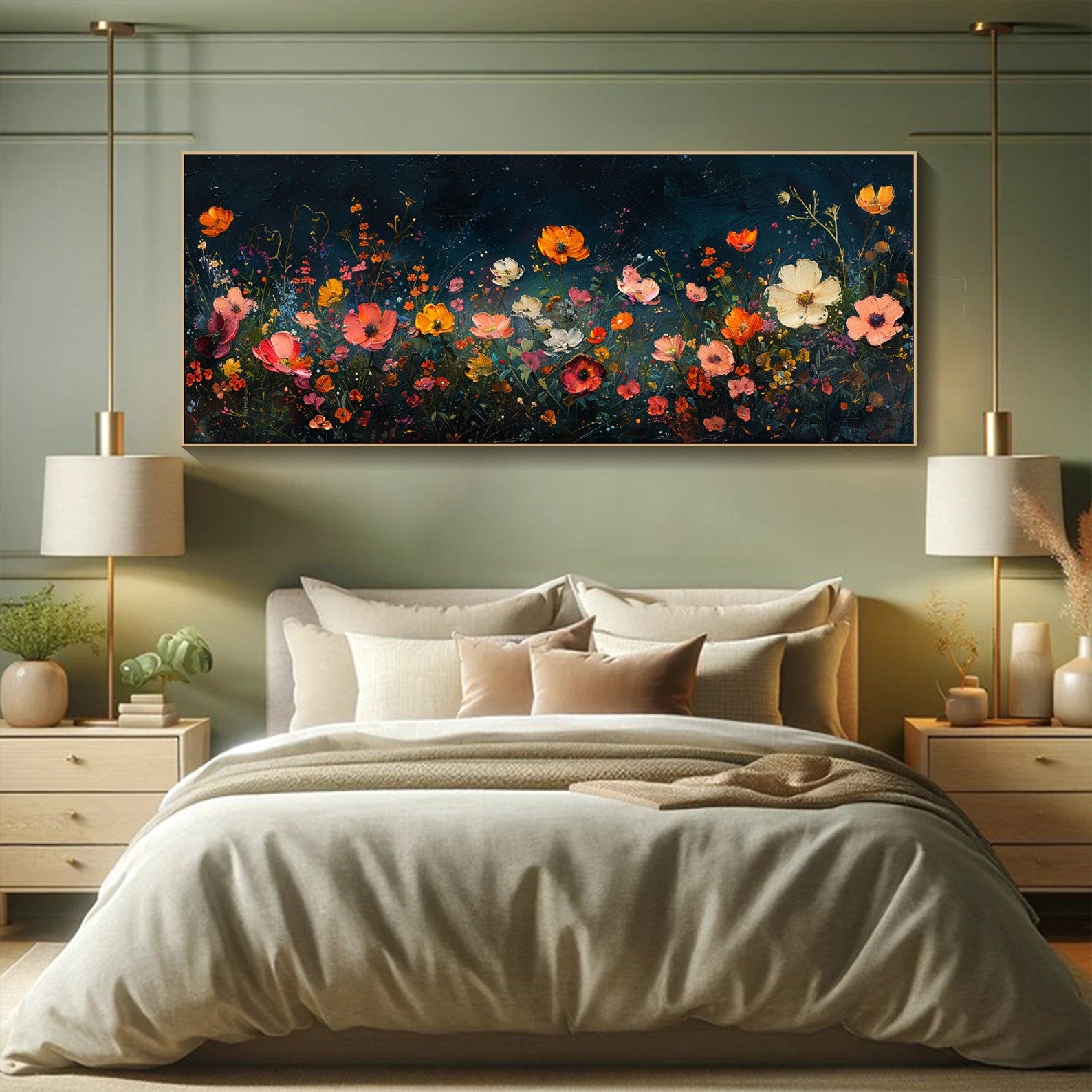 Large Colorful Blooms In Deep Background,  Modern Floral Art #FB039