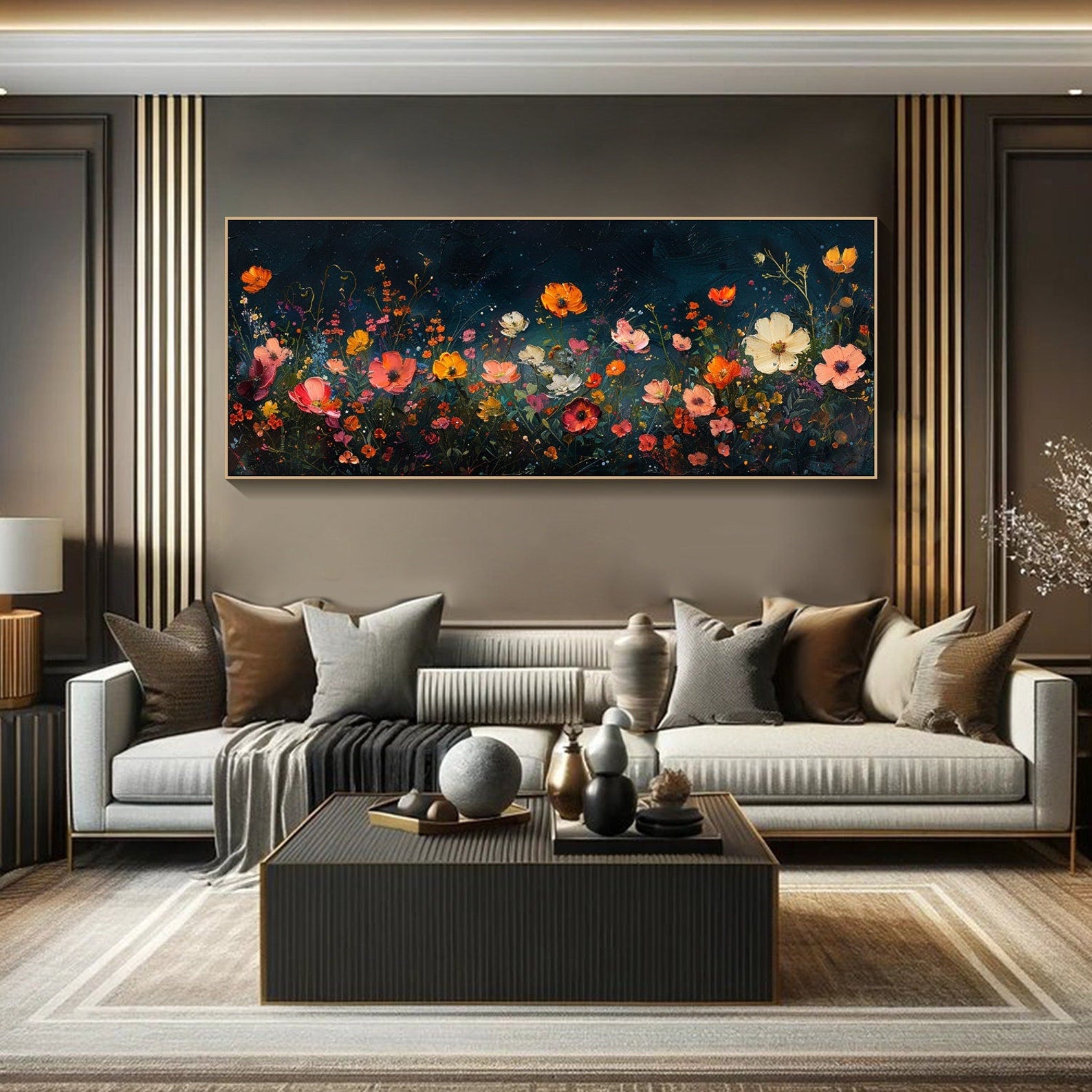 Large Colorful Blooms In Deep Background,  Modern Floral Art #FB039