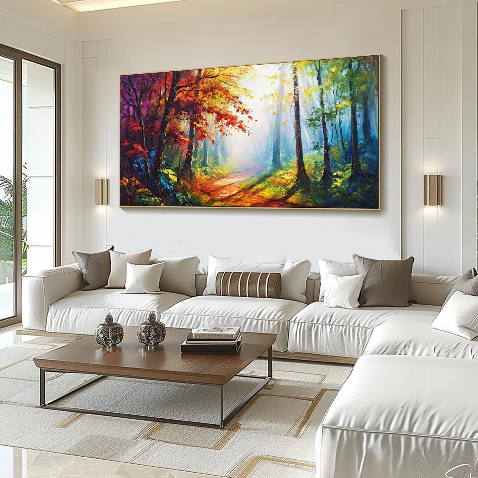 Sunlit Forest Path, Colorful Landscape Wall Art #MM336