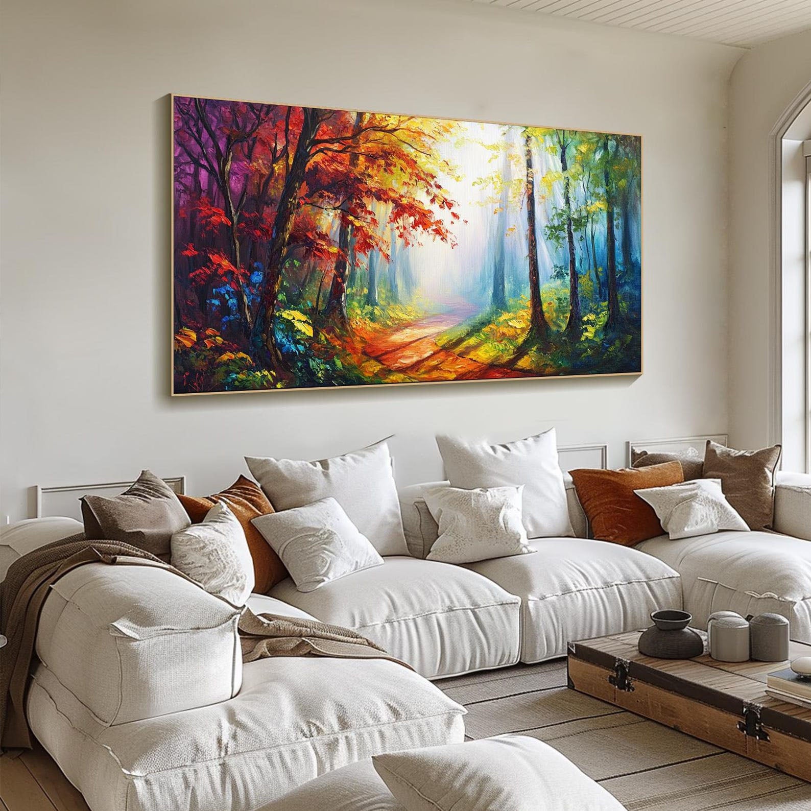 Sunlit Forest Path, Colorful Landscape Wall Art #MM336