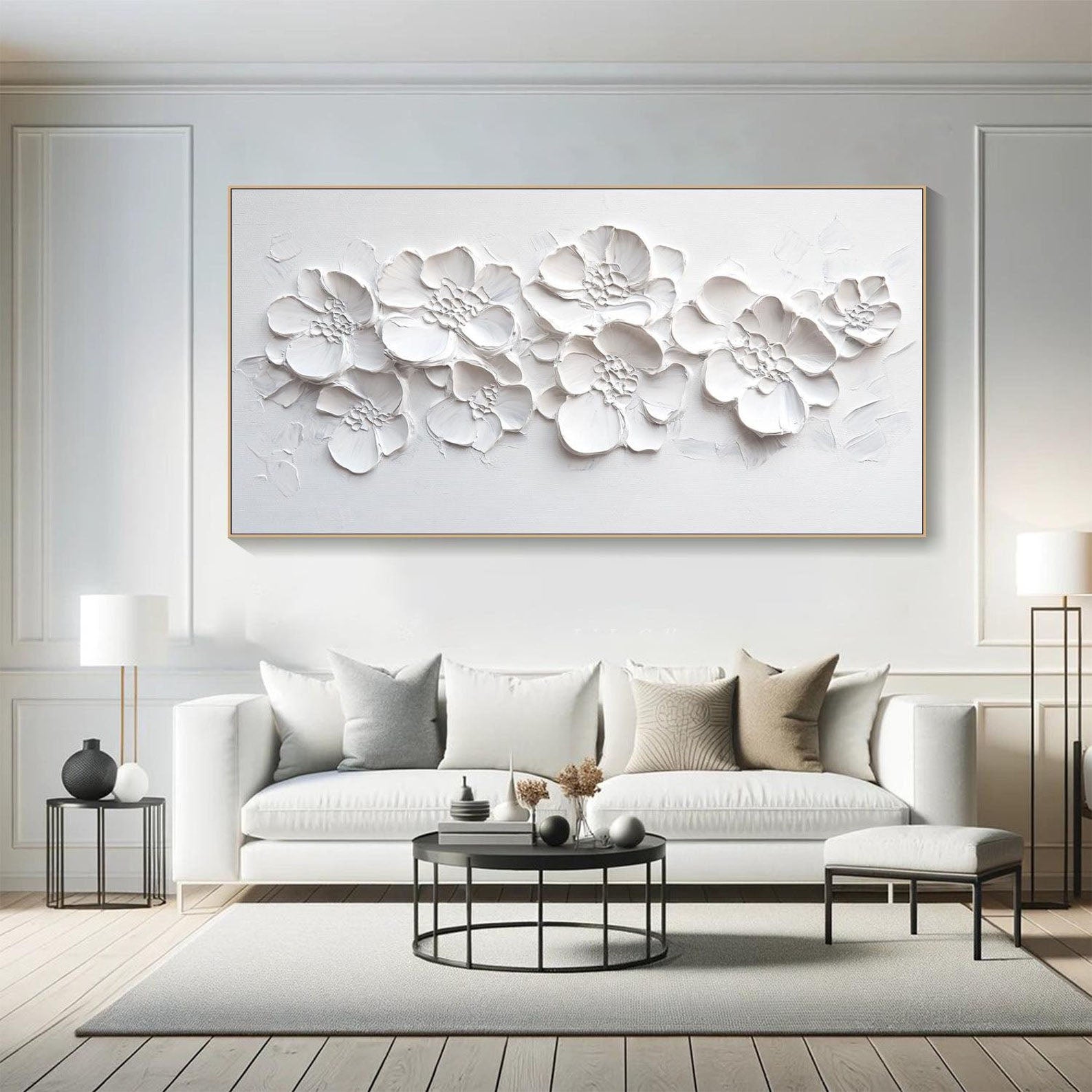 3D White Layered Flower Textured Abstract Wall Art #MM293