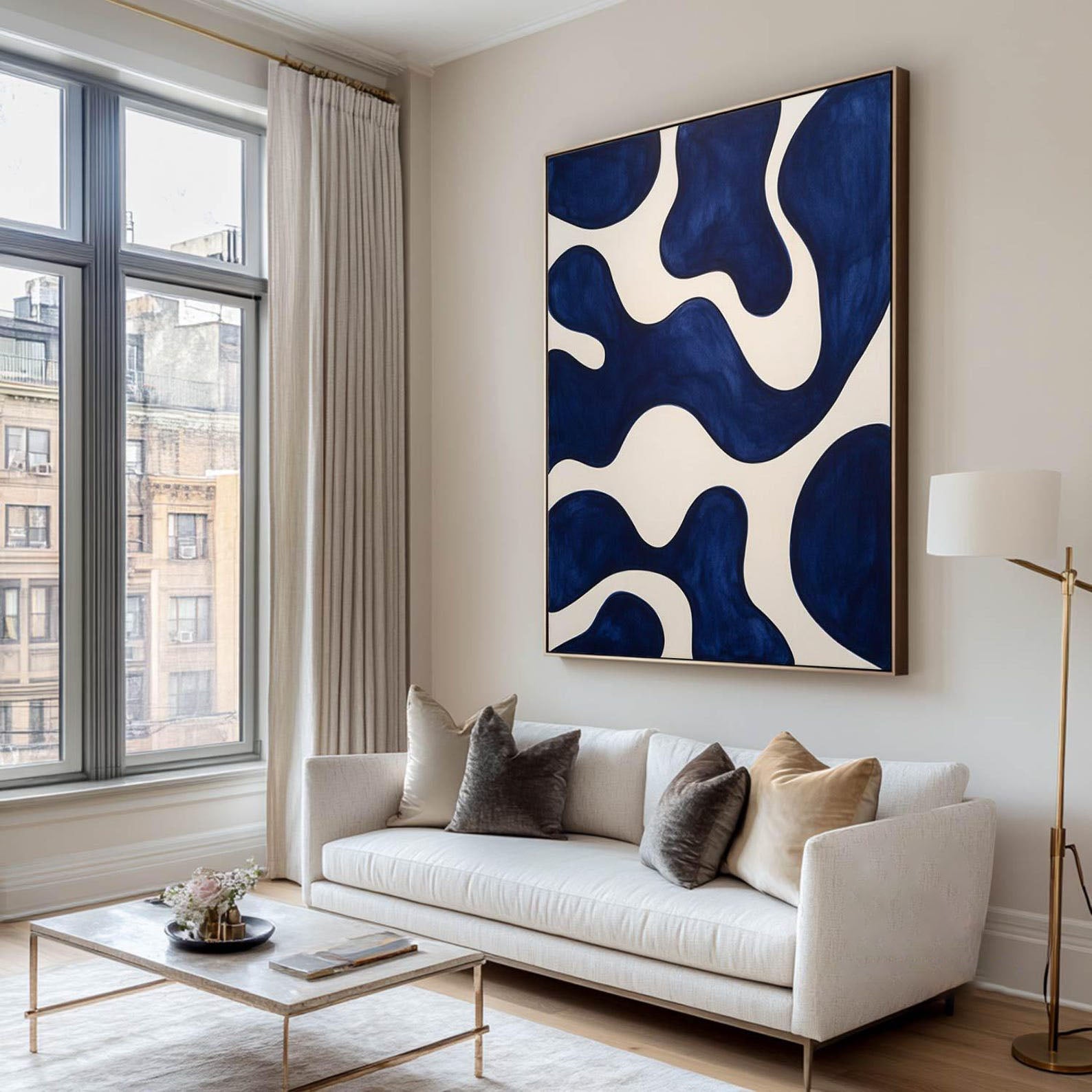 Blue & Beige Abstract: Modern Canvas Art #MM200