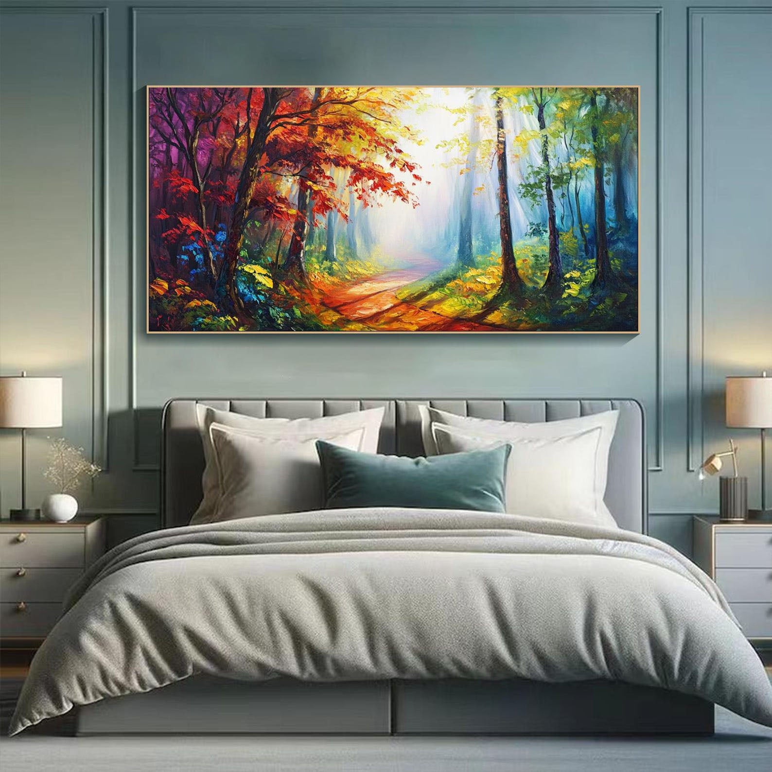 Sunlit Forest Path, Colorful Landscape Wall Art #MM336