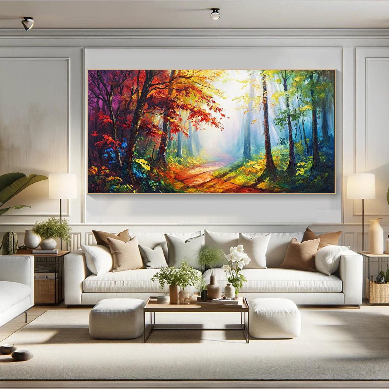 Sunlit Forest Path, Colorful Landscape Wall Art #MM336