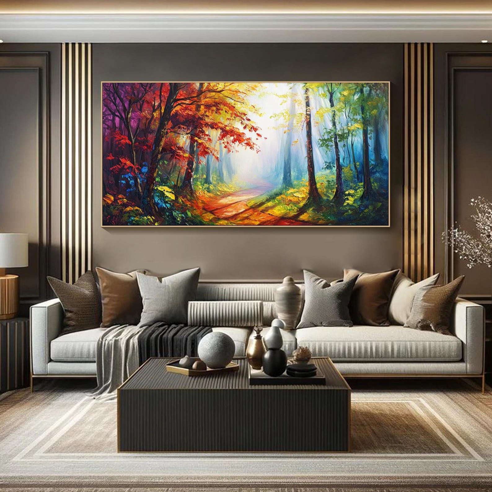 Sunlit Forest Path, Colorful Landscape Wall Art #MM336