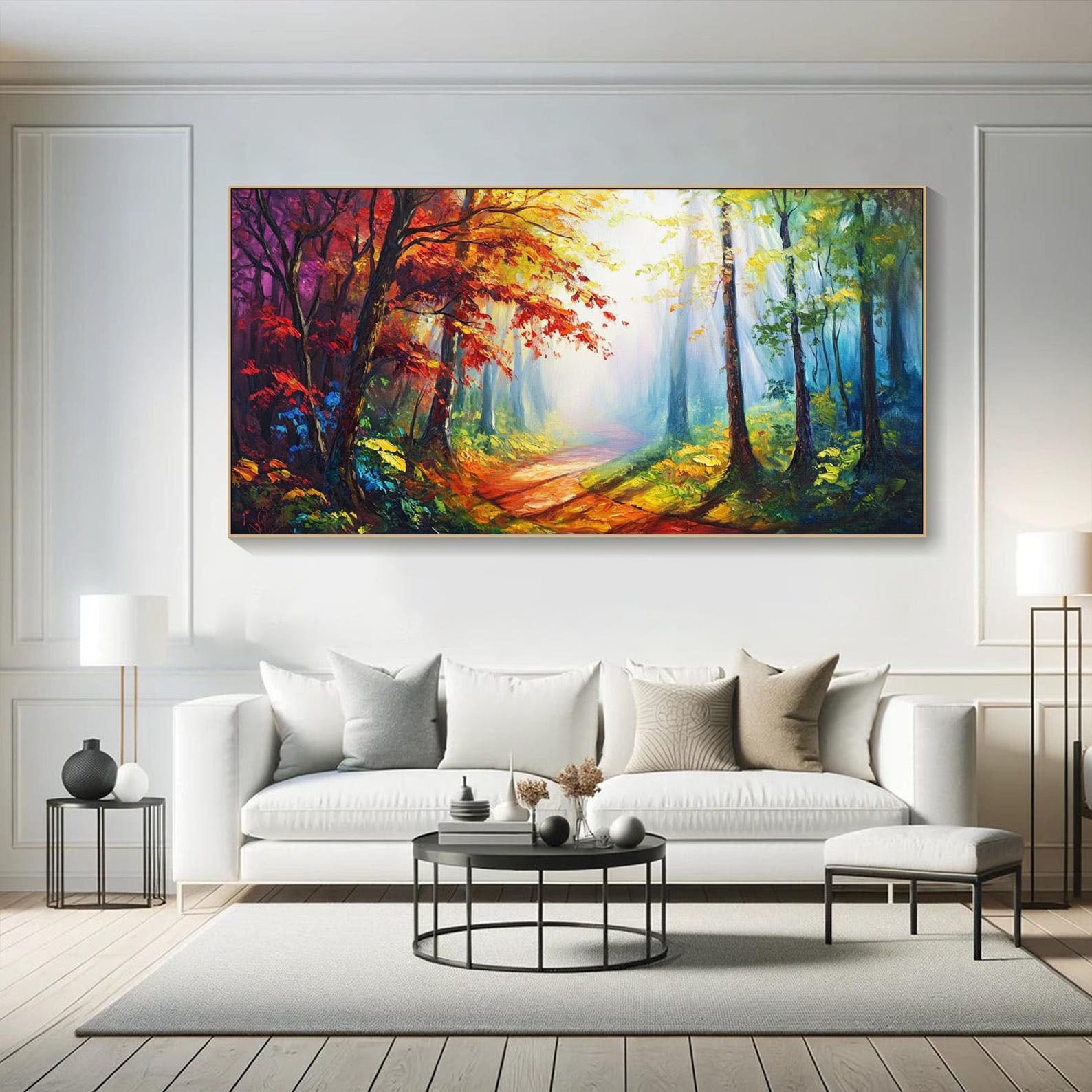 Sunlit Forest Path, Colorful Landscape Wall Art #MM336