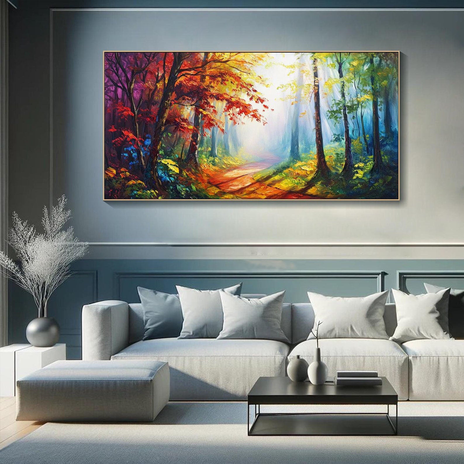 Sunlit Forest Path, Colorful Landscape Wall Art #MM336