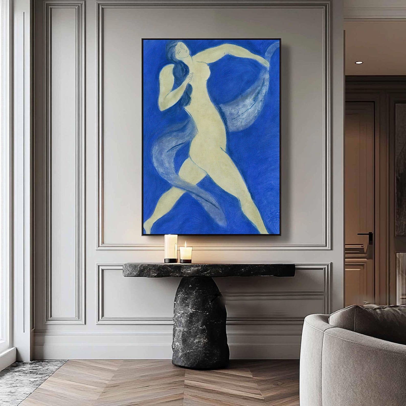 Dynamic Figure in Blue, Contemporary Figurative Wall Art #HF024