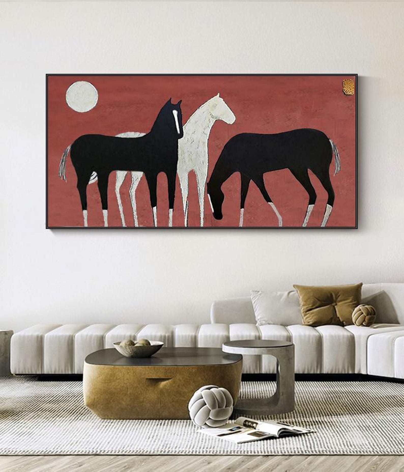 Modern Horse Painting: Black & White Home Art #MM205