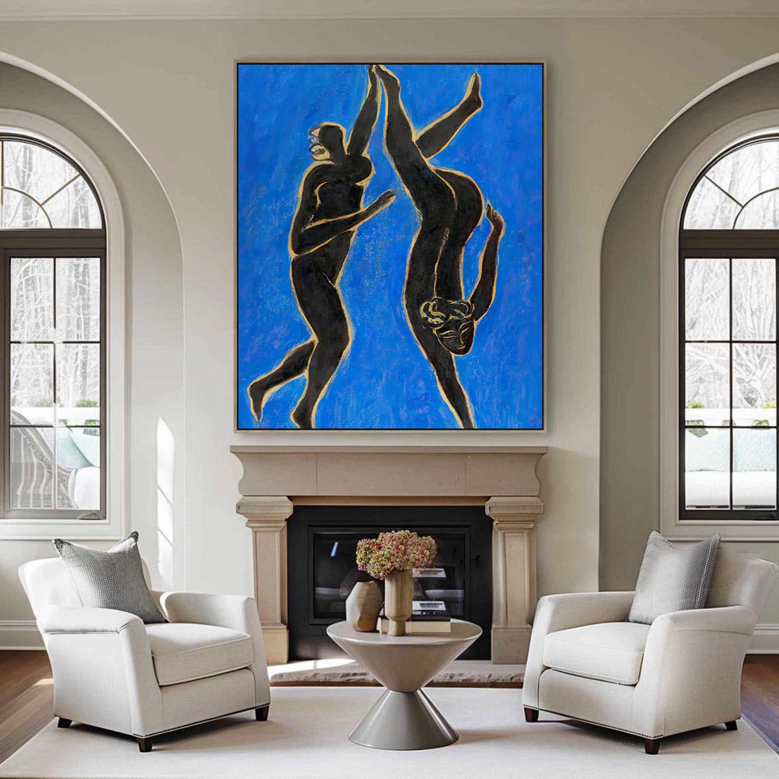 Figurative Blue Abstract Art,Vintage Modern Style #HF018