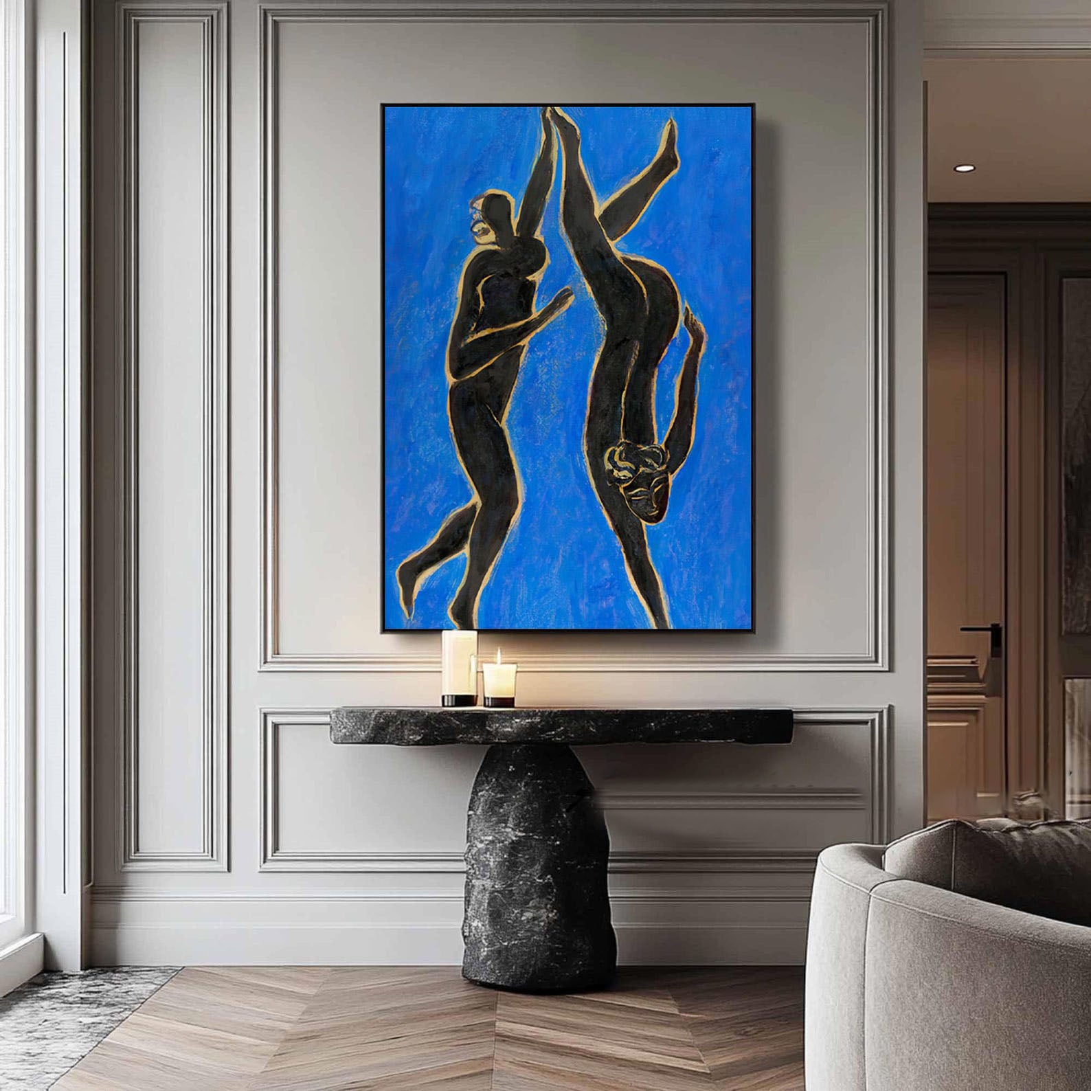 Figurative Blue Abstract Art,Vintage Modern Style #HF018