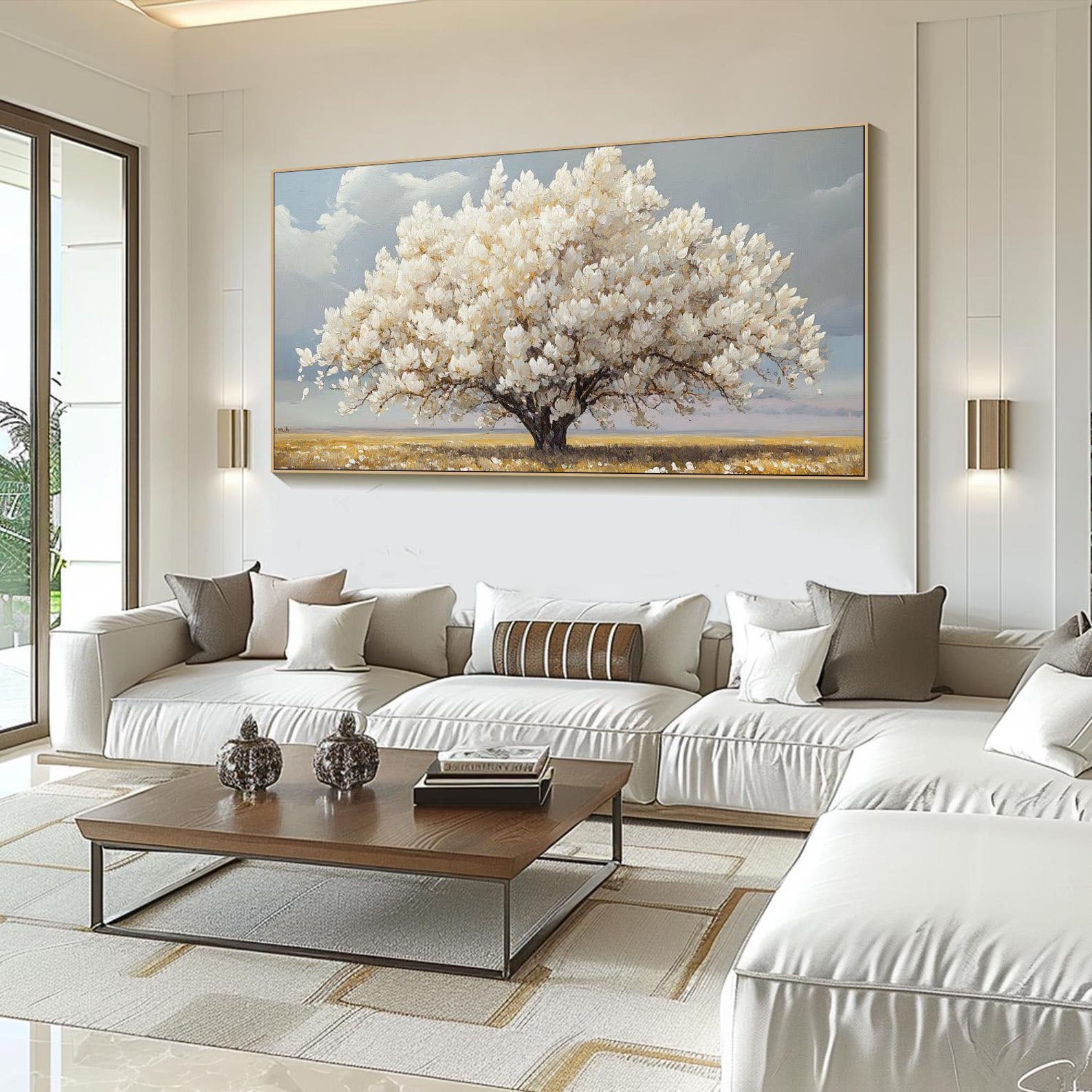 Blossom Tree Landscape With Soft Light, Contemporary Art #MM338