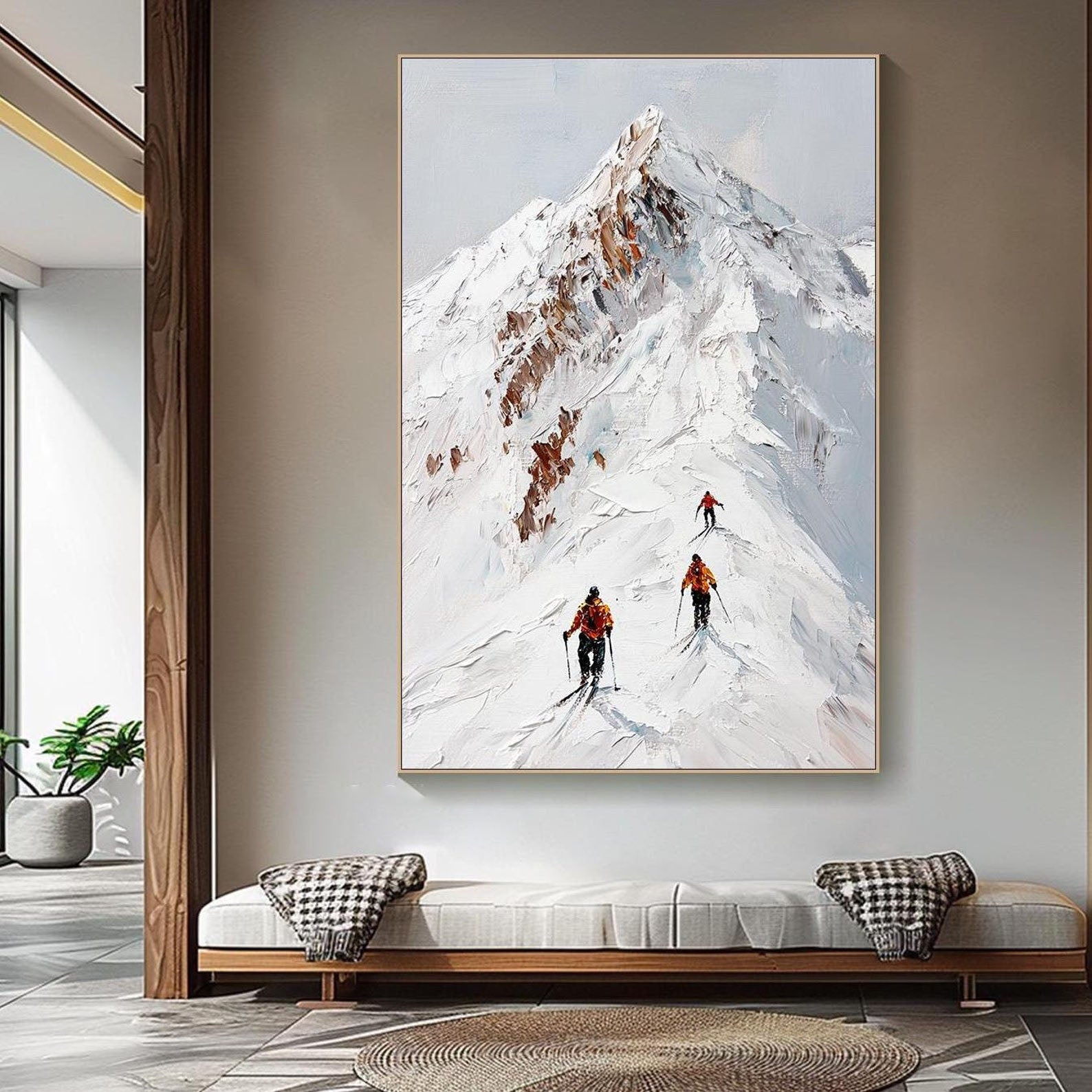 Textured Mountain Scene,Impressionist Landscape with Skiers #MM273