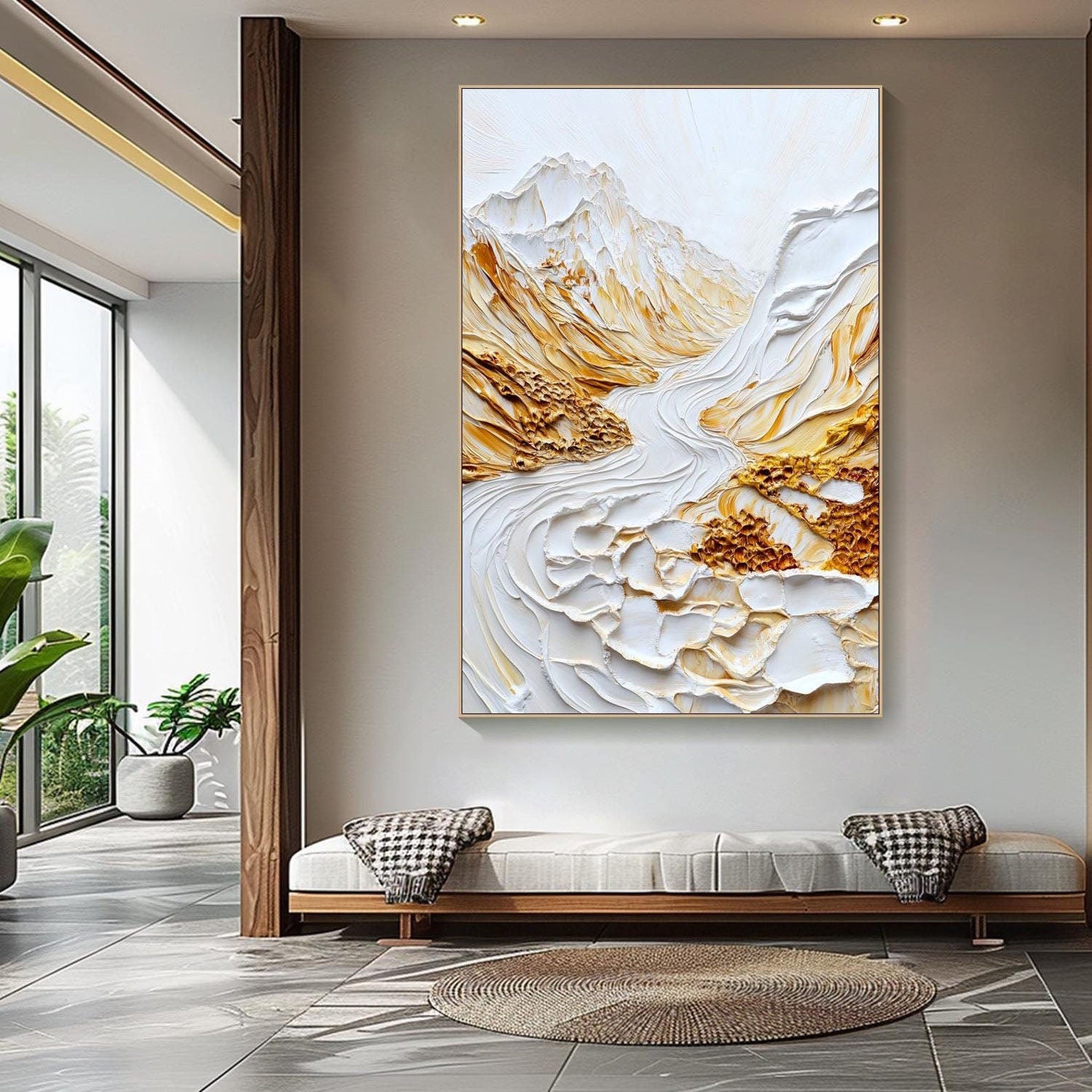 Large 3D Impasto Gold Mountain Landscape Wall Art #MM270