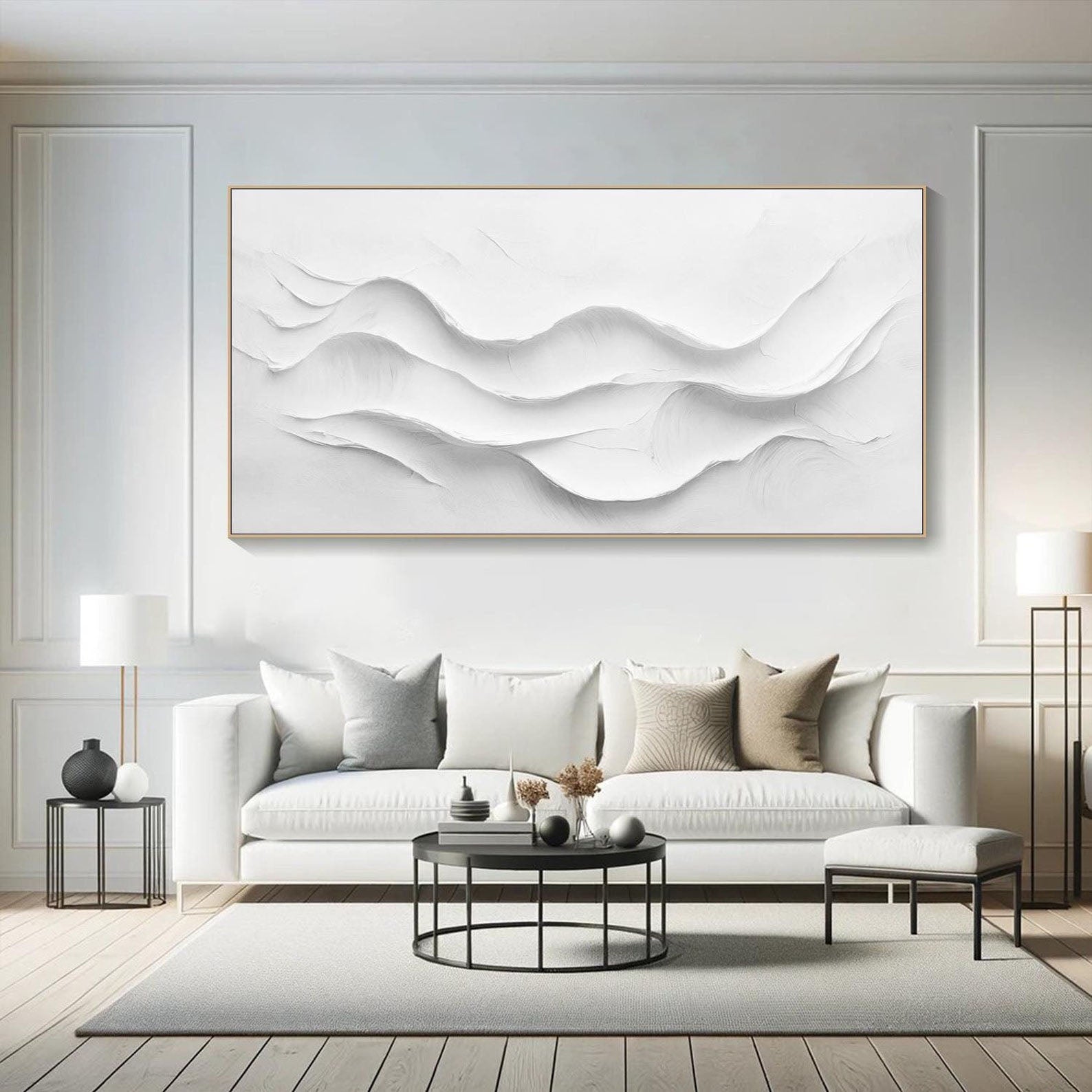 White Layered Wave, Large Textured Abstract Wall Art #MM290