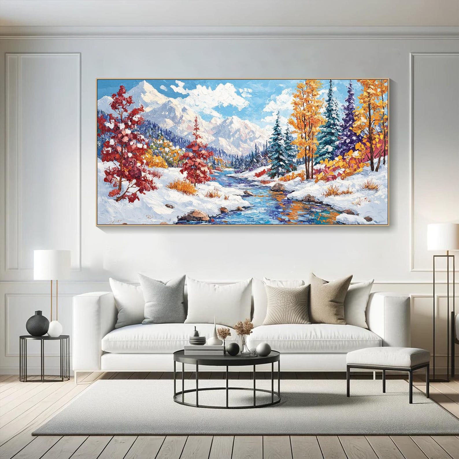 Colorful Winter Landscape, Textured Mountain Scene Wall Art #MM323