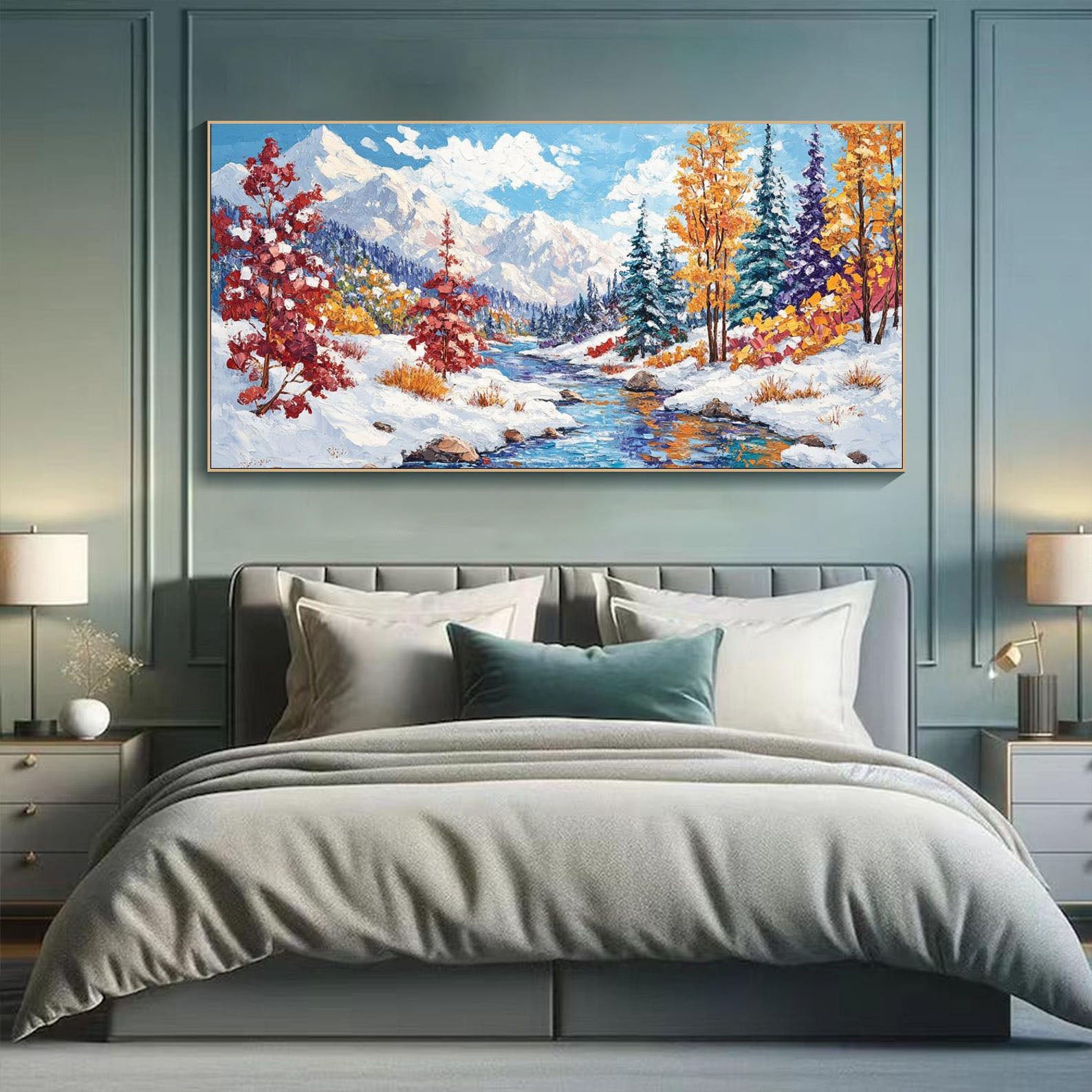 Colorful Winter Landscape, Textured Mountain Scene Wall Art #MM323