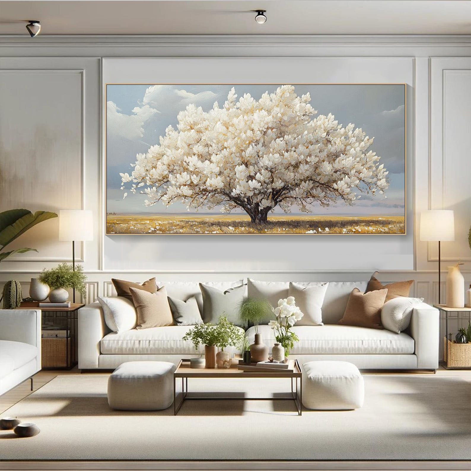 Blossom Tree Landscape With Soft Light, Contemporary Art #MM338