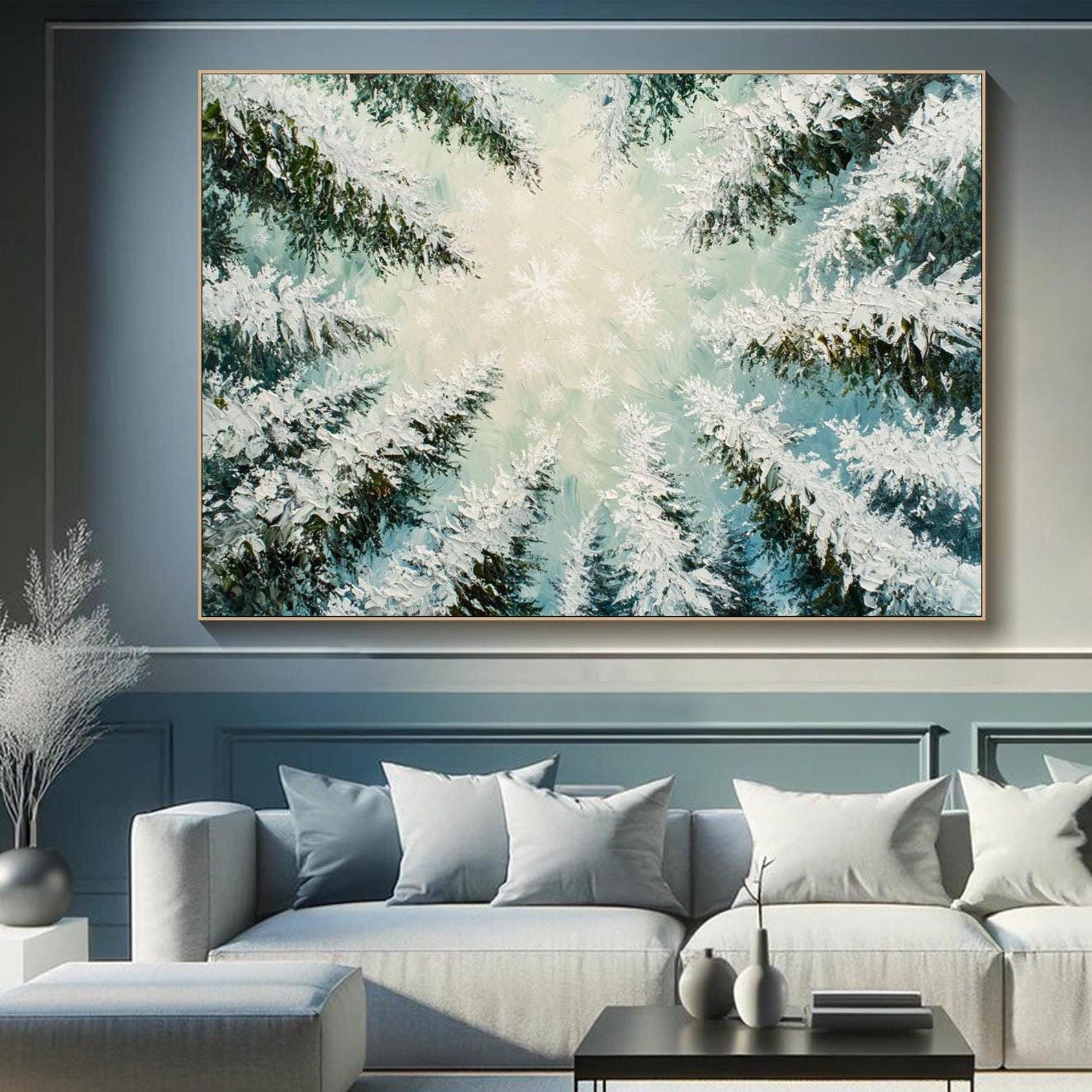 Winter Wonderland Textured Forest Scene, Atmospheric Painting #MM283