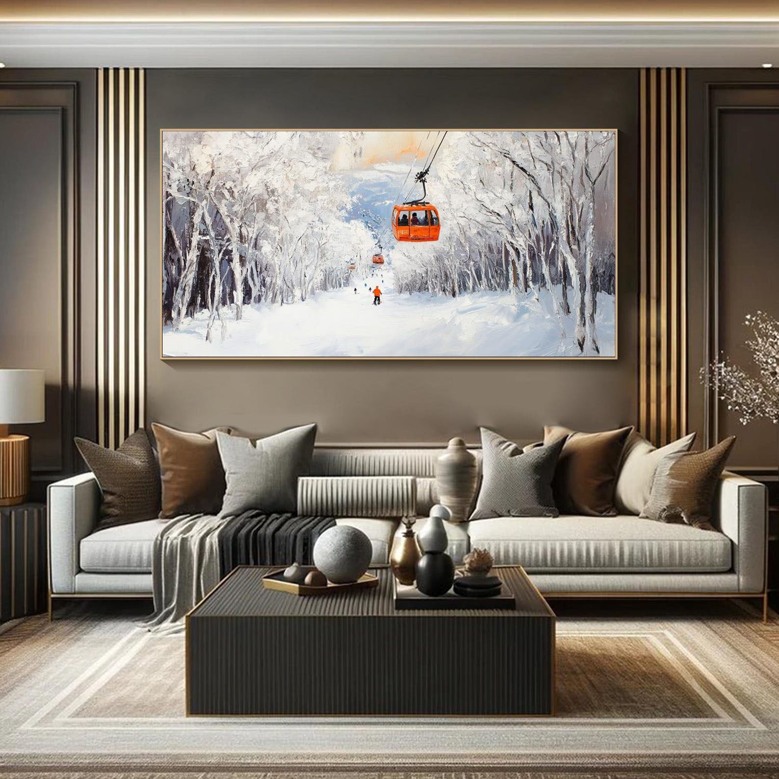 Snowy Mountain Landscape with Skiers, Landscape Canvas #SPA014