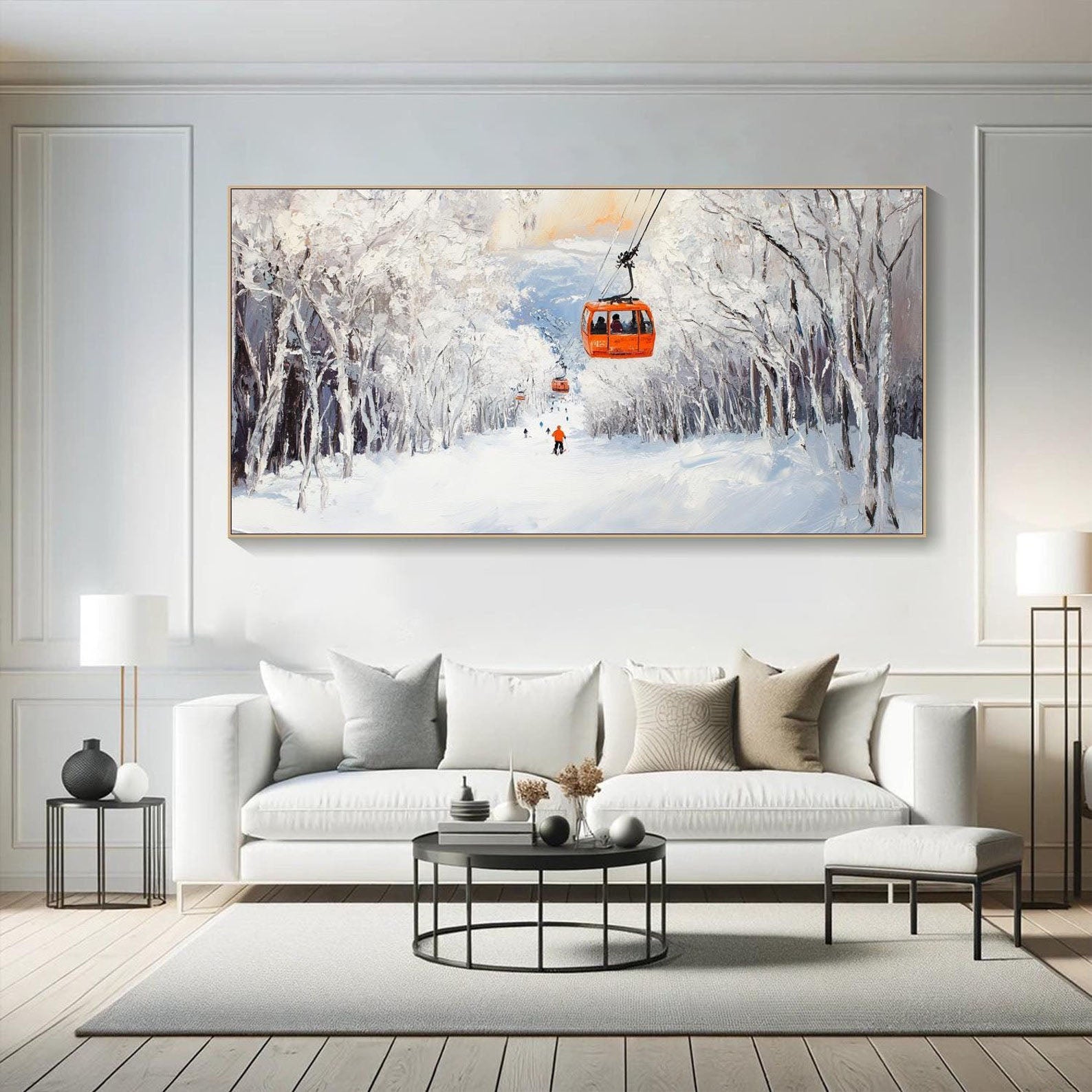 Snowy Mountain Landscape with Skiers, Landscape Canvas #SPA014