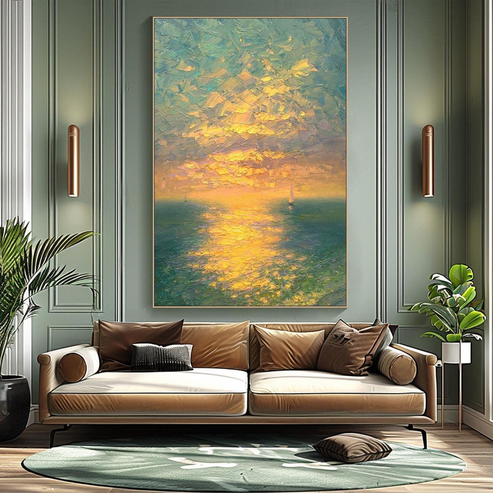 Golden Hour Seascape With Sunset Atmosphere Impressionist Art #MM282