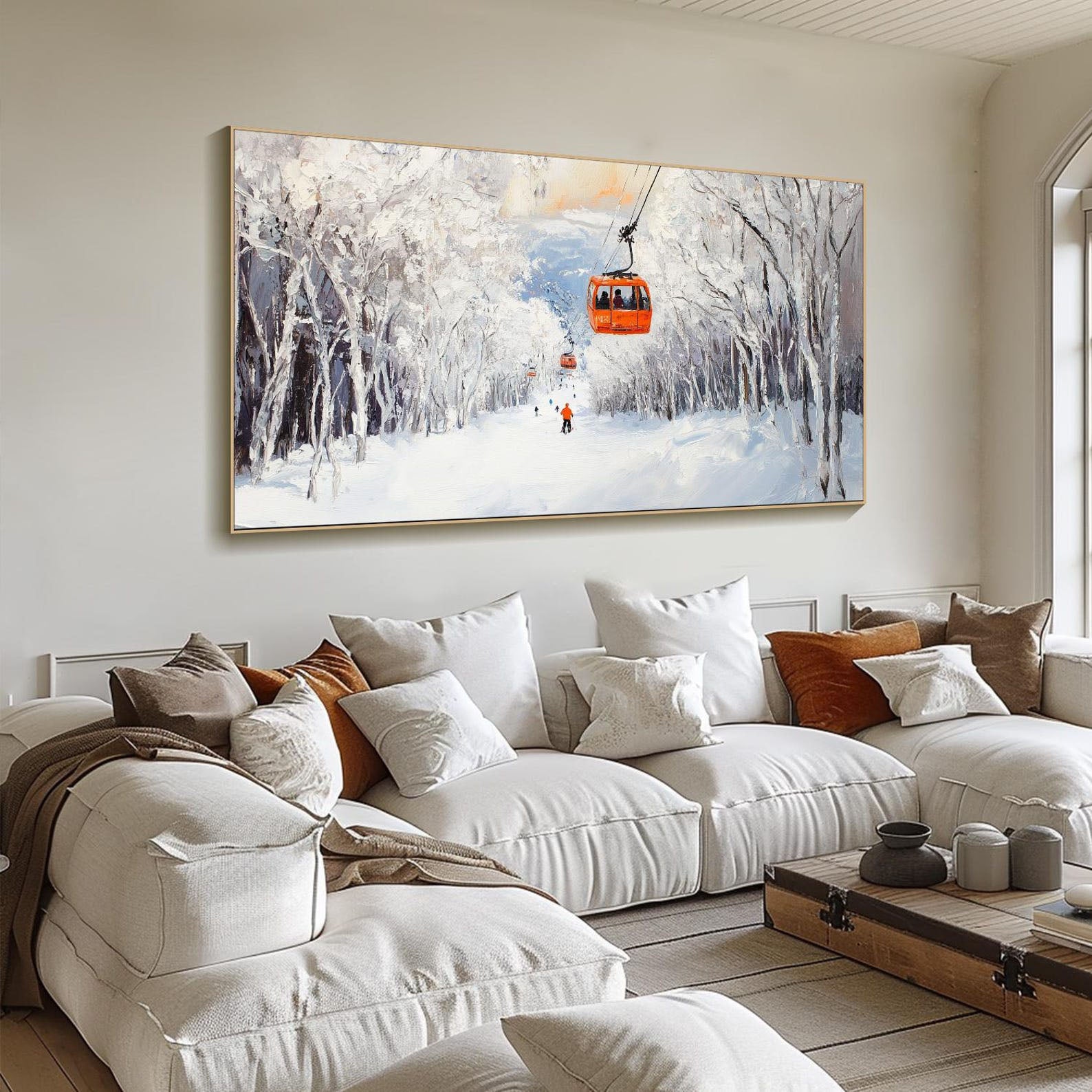 Snowy Mountain Landscape with Skiers, Landscape Canvas #SPA014