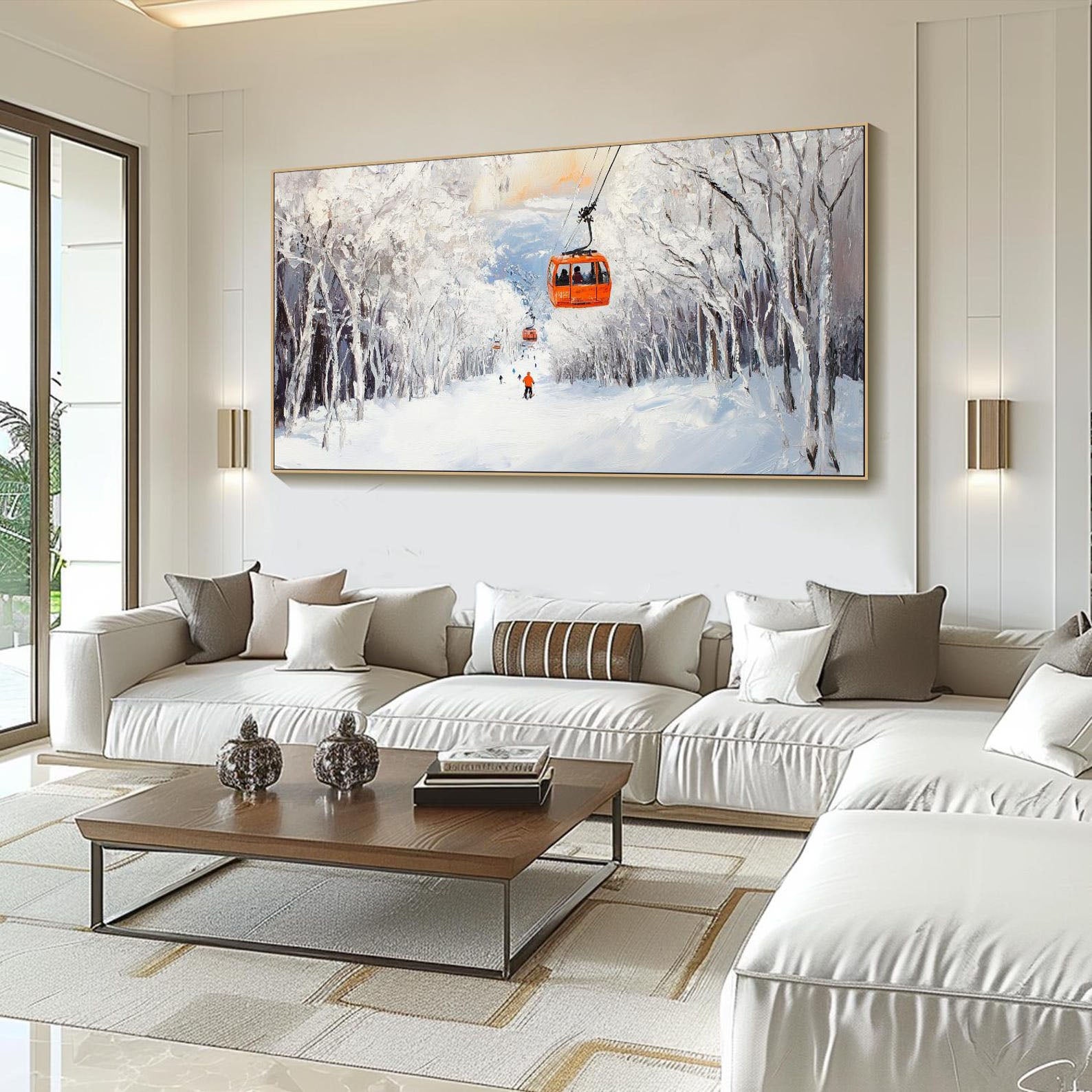 Snowy Mountain Landscape with Skiers, Landscape Canvas #SPA014