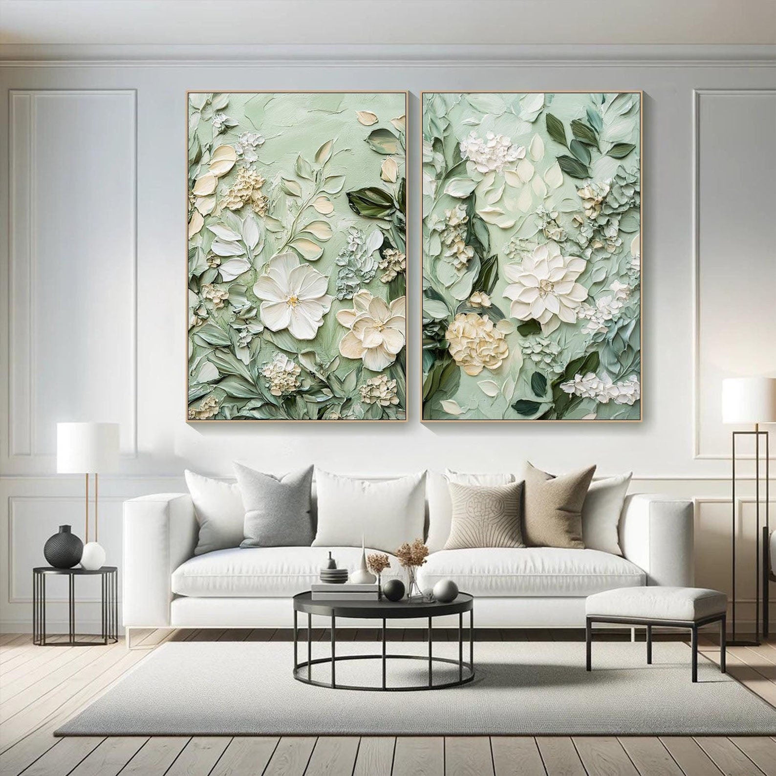 3D Textured Detailed Floral Diptych,Elegant Flower Canvas #FB036