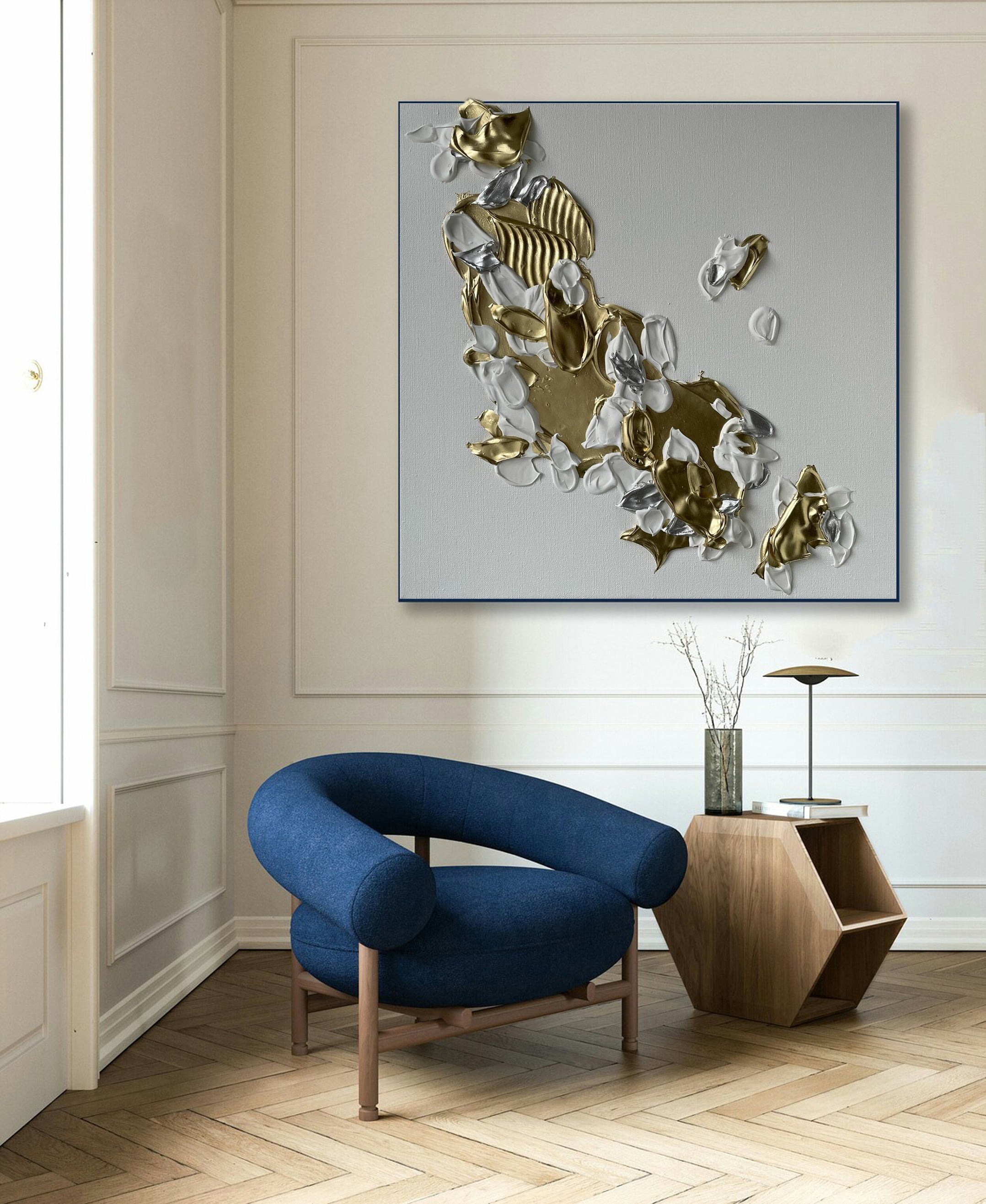 Contemporary Metal Wall Art Textured Abstract Canvas #AB006