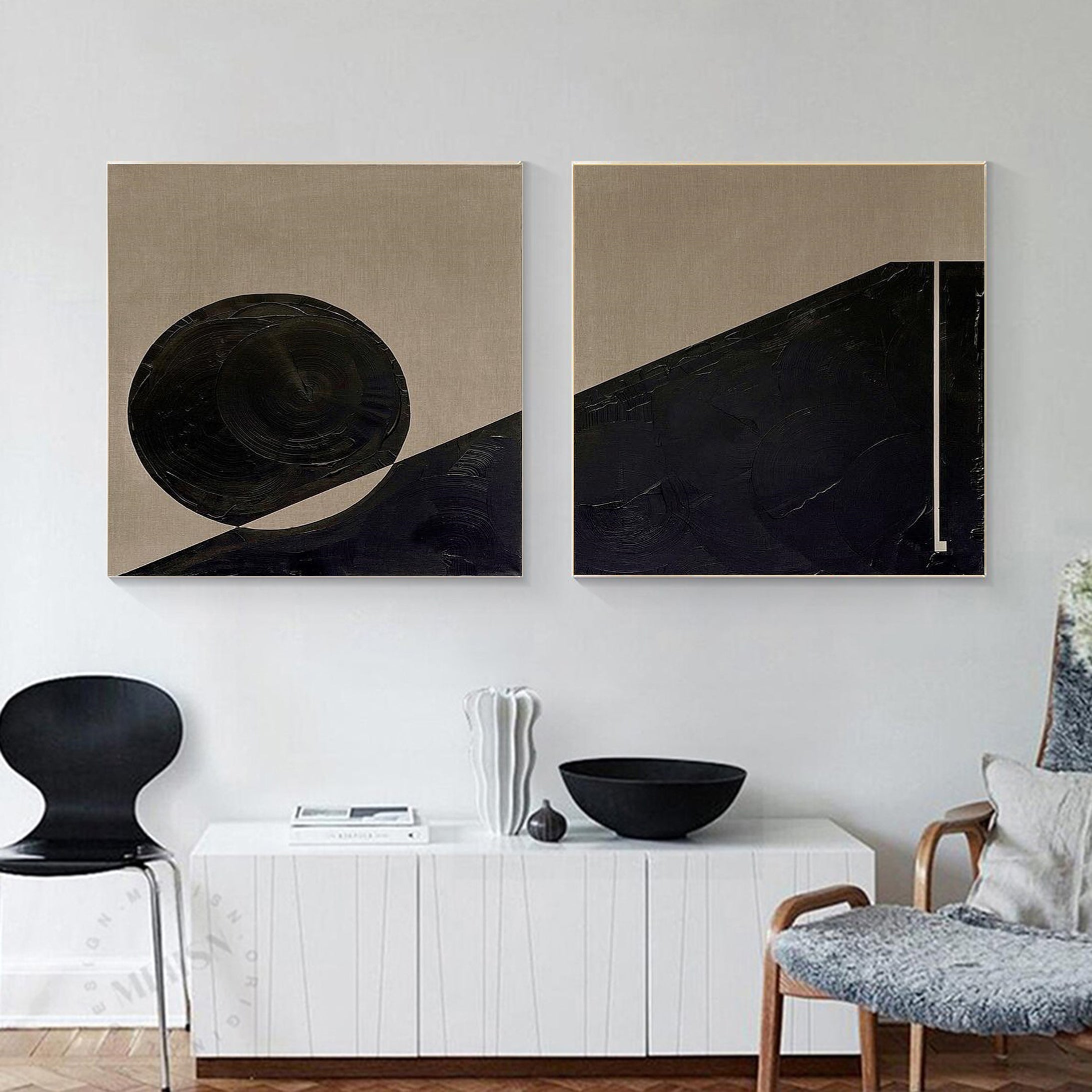 Abstract Geometric Chic Black and Beige Artwork For House #MMS020