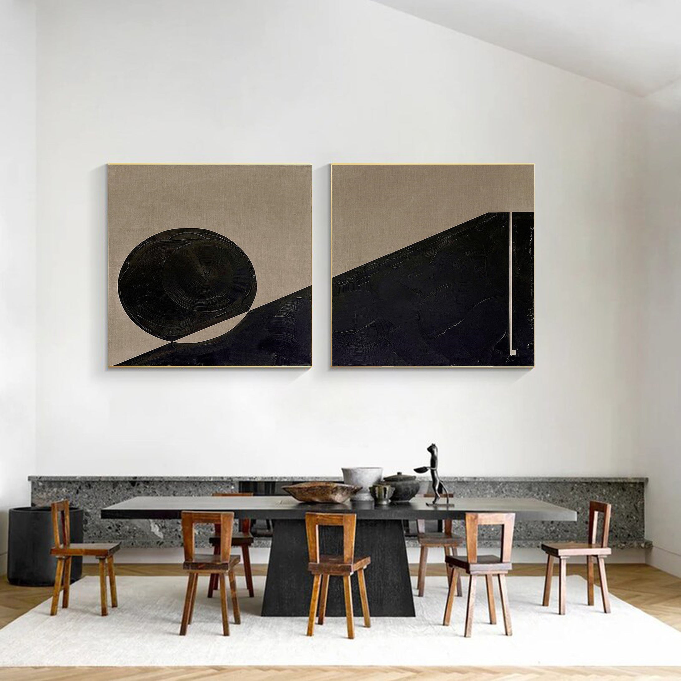 Abstract Geometric Chic Black and Beige Artwork For House #MMS020