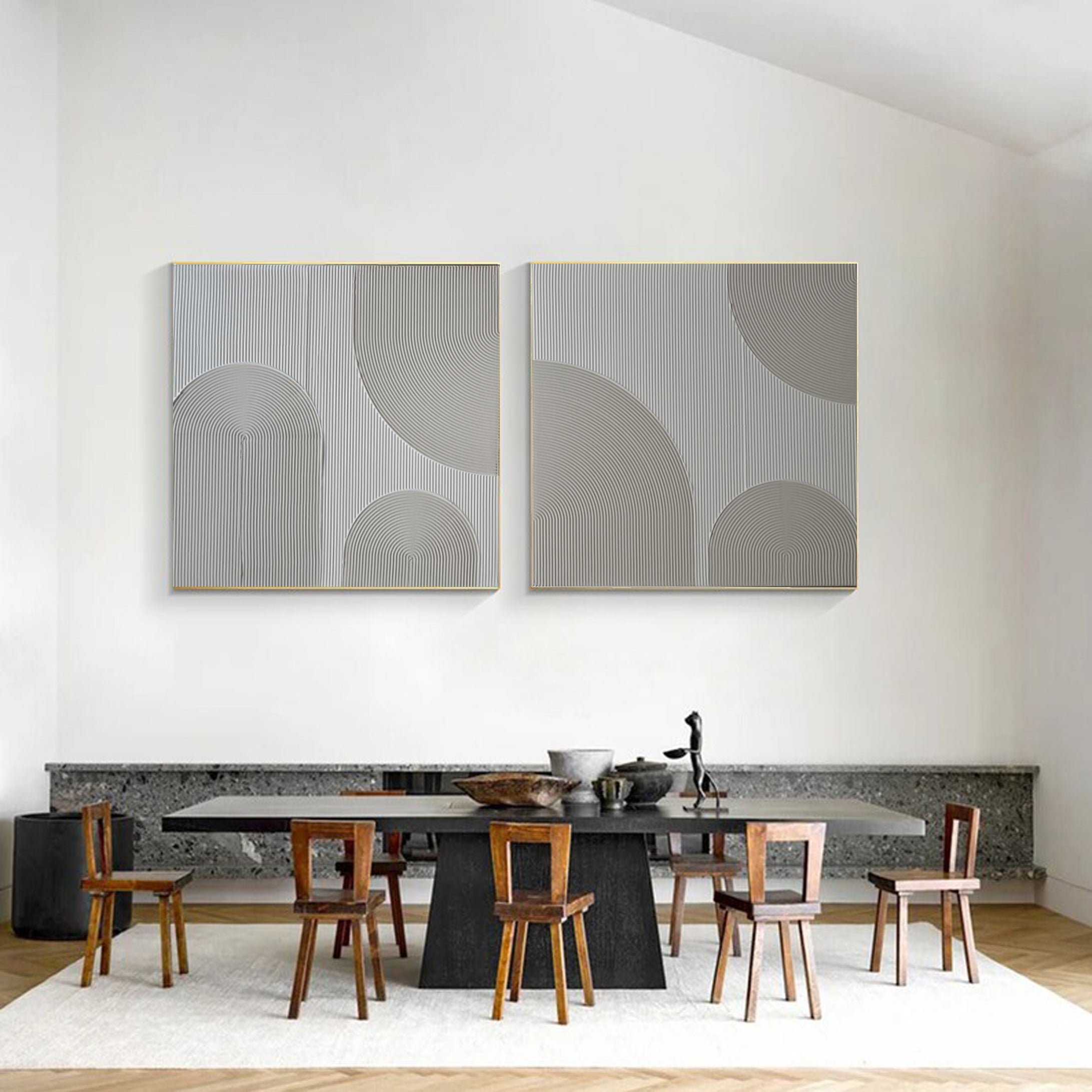 Modern Geometric Abstract Line Paintings Set of 2 #MMS011