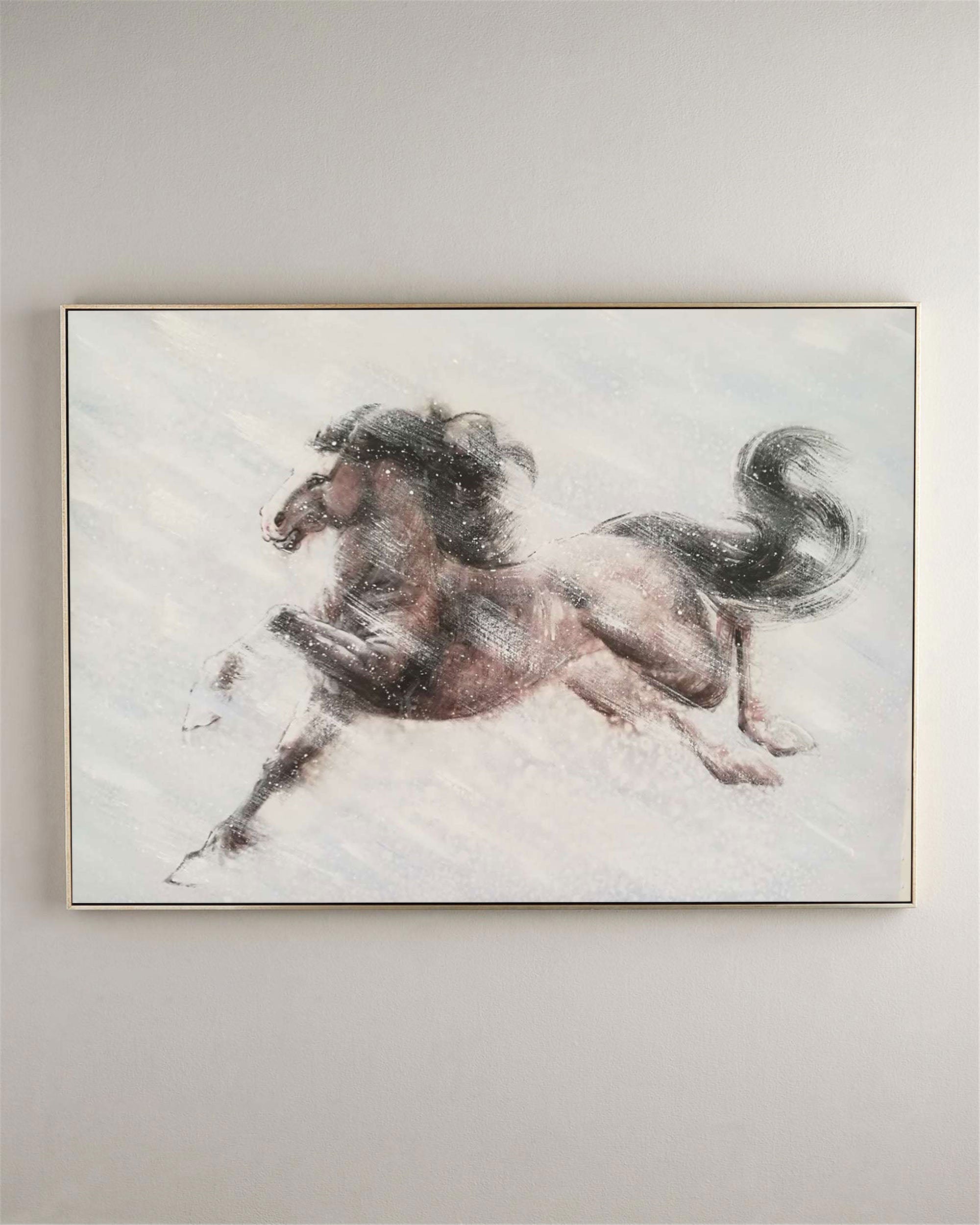 Elegant Horse Running Through Snow, Abstract Art on Canvas #MM285