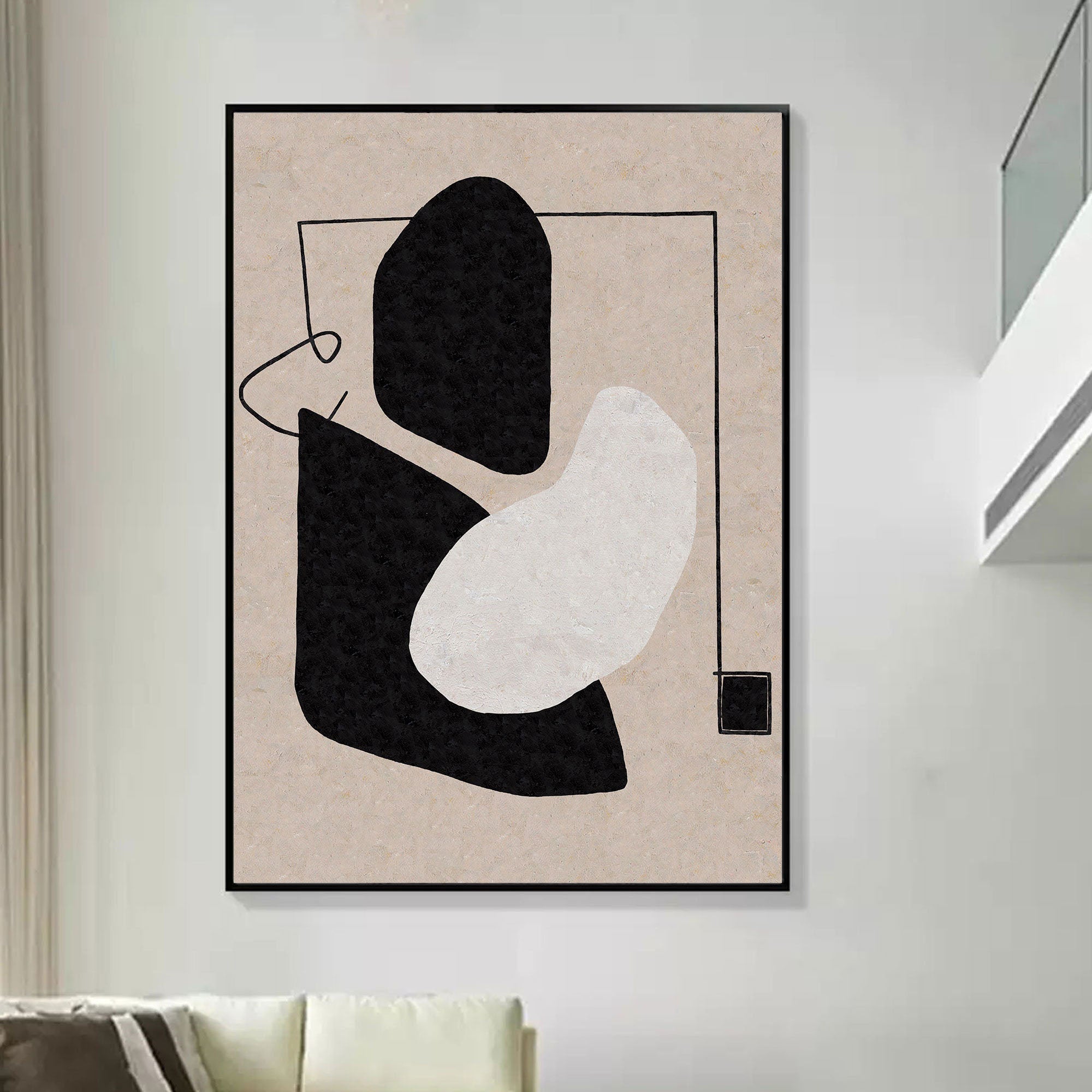 Modern Minimalist Abstract Art with Black and White Shapes