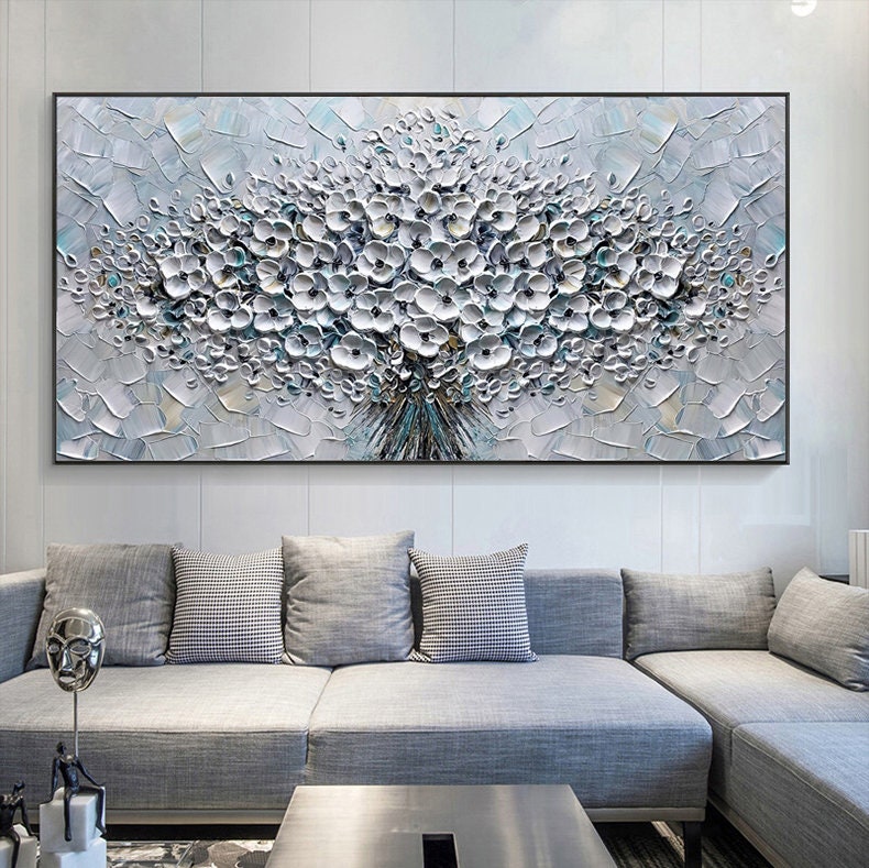 Elegant Floral Texture Painting, Abstract Art on Canvas #MM344