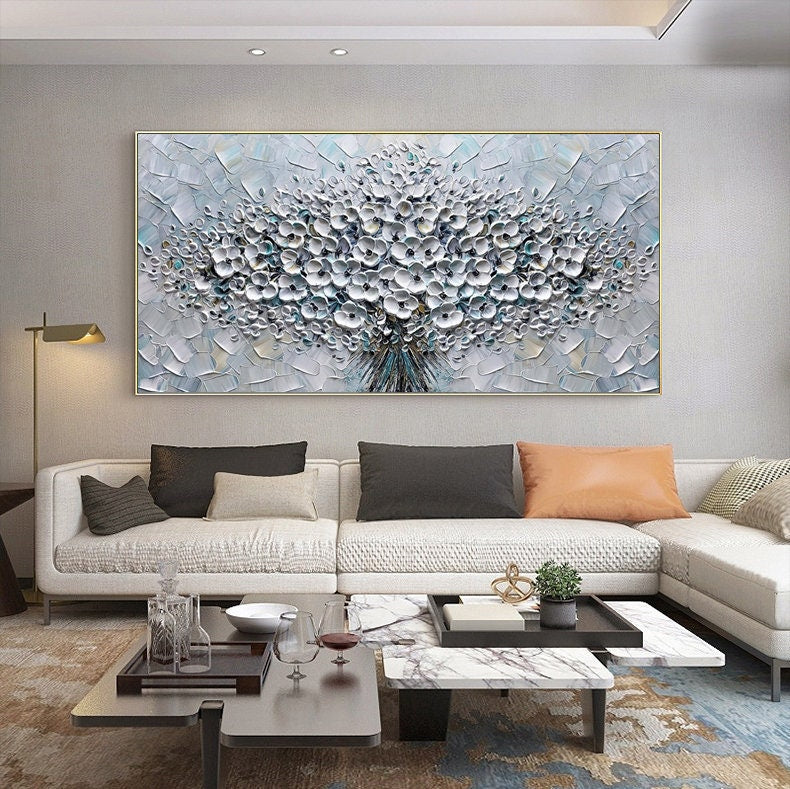 Elegant Floral Texture Painting, Abstract Art on Canvas #MM344