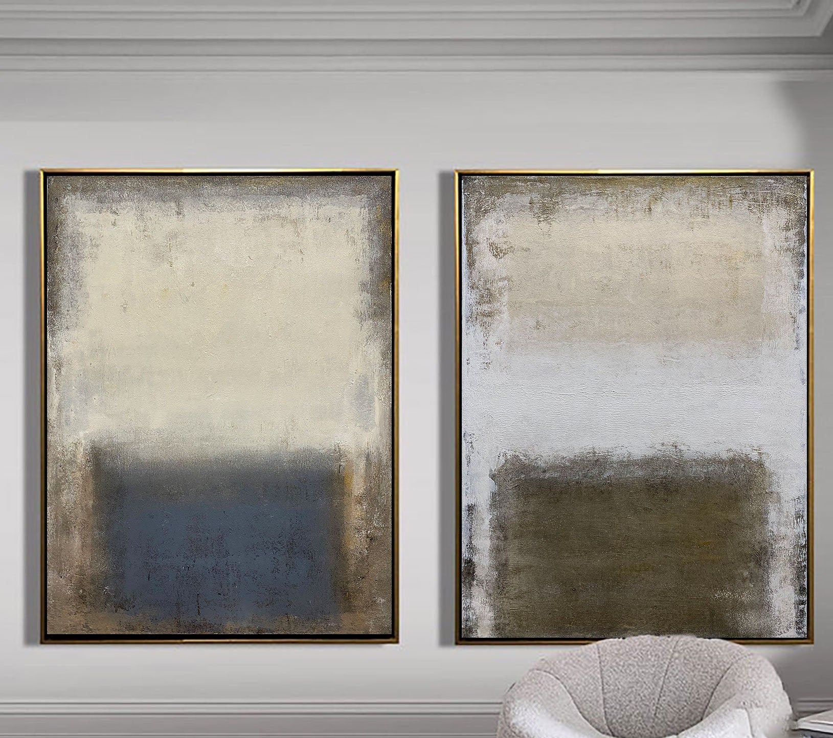Abstract Color Field Oil Painting Set: Modern Minimalist Wall Art Decor #MM496
