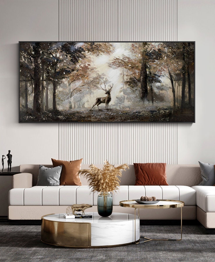 Serene Stag in Forest Landscape, Beautiful Nature Oil Painting on Canvas #MM302