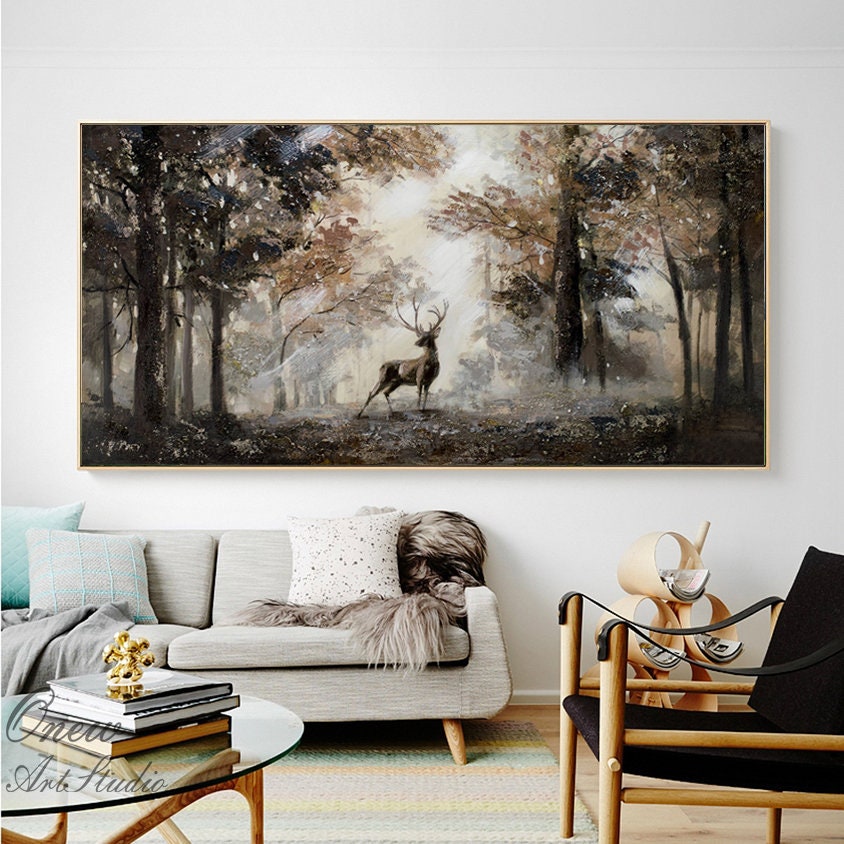 Serene Stag in Forest Landscape, Beautiful Nature Oil Painting on Canvas #MM302