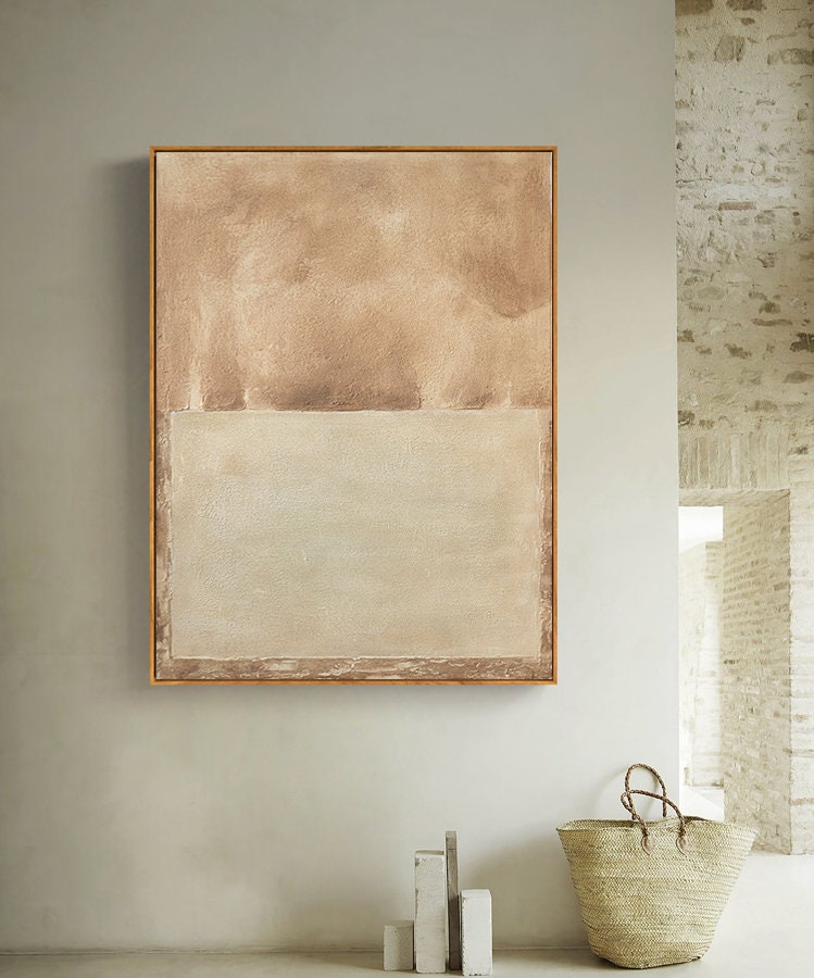 Minimalist Beige Abstract Art with Organic Texture on Canvas #MM194