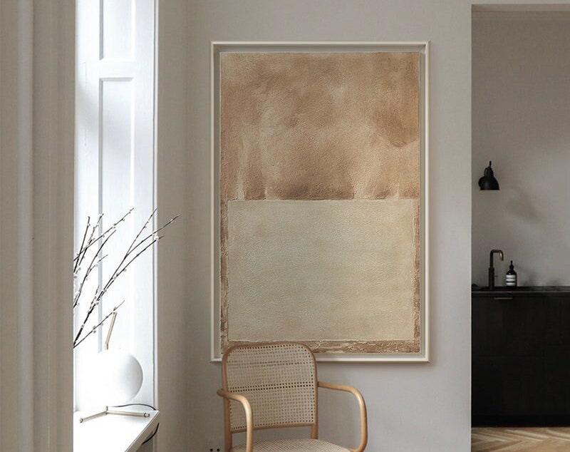 Minimalist Beige Abstract Art with Organic Texture on Canvas #MM194